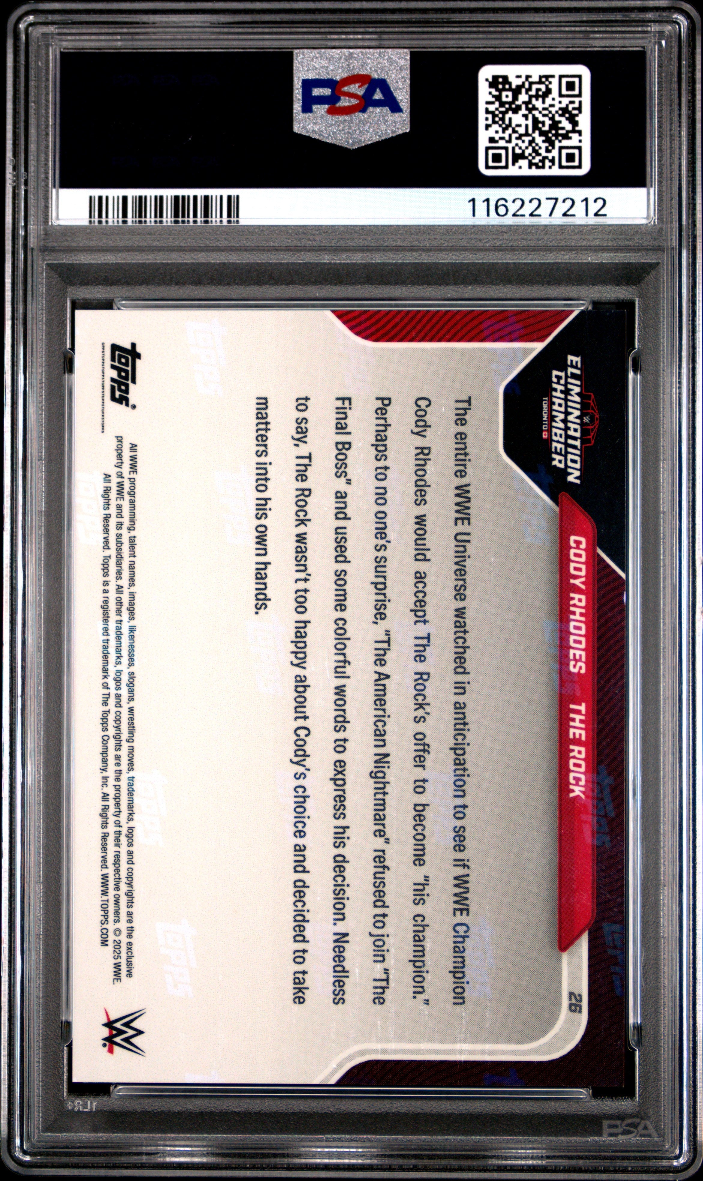 Graded 2025 Topps Now WWE Cody Rhodes/The Rock #26 Wrestling Card PSA 9 Mint