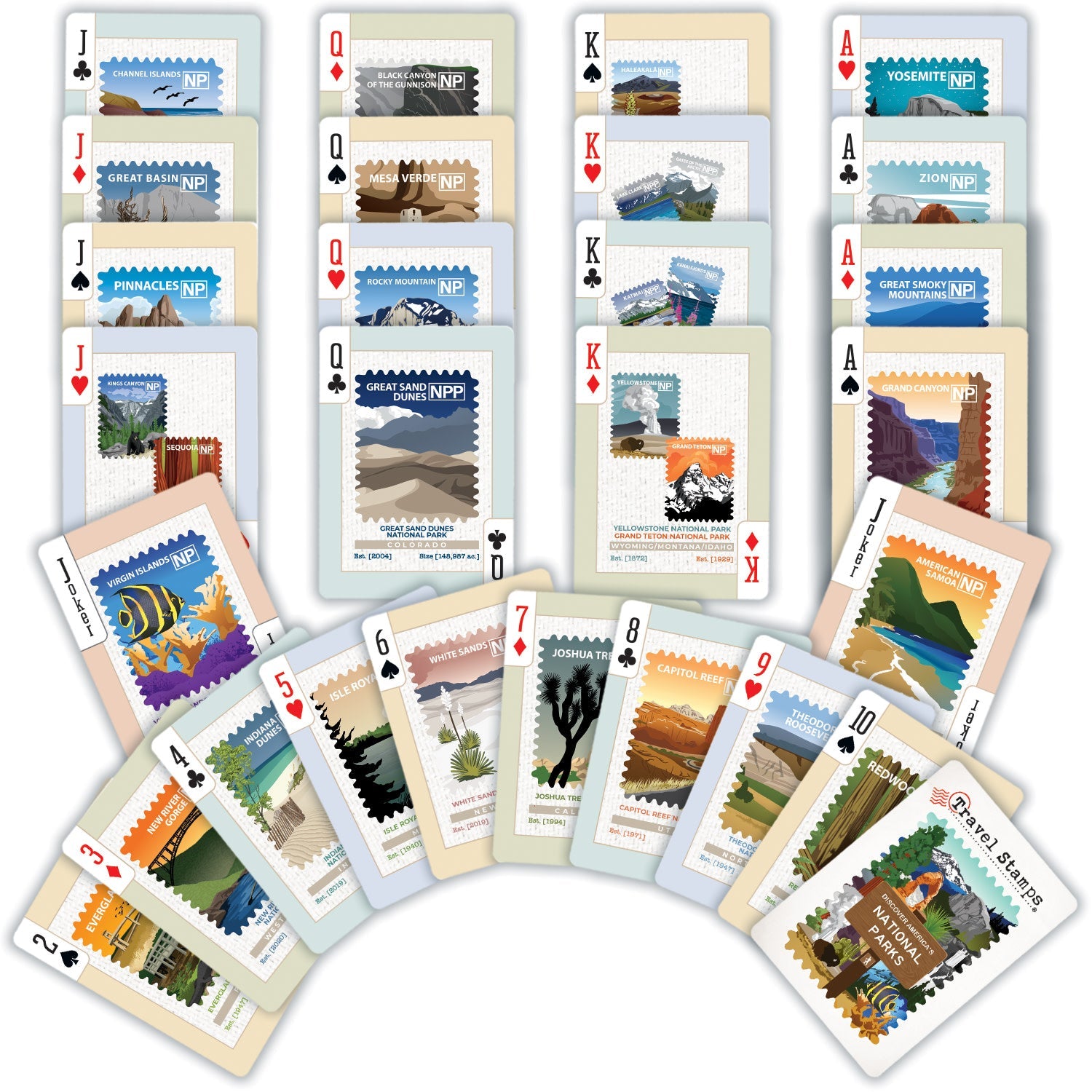National Parks Travel Stamps Playing Cards - 54 Card Deck - 757 Sports Collectibles