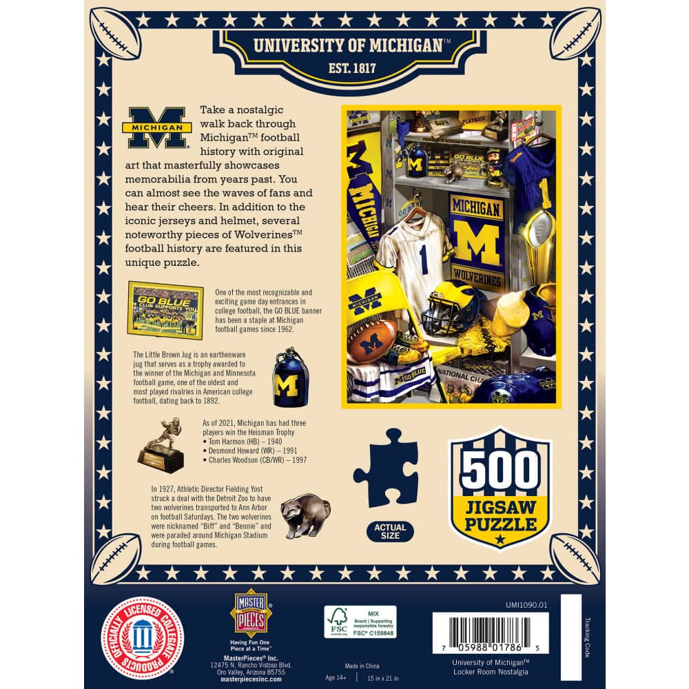 Michigan Wolverines Locker Room 500 Piece Jigsaw Puzzle - Sports Gifts, Sports Memorabilia, Sports Collectibles, Fan Shop