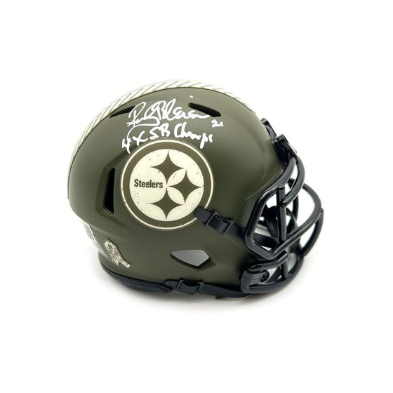 Rocky Bleier Signed Pittsburgh Steelers Salute to Service Mini Helmet with "4X SB Champs" - 757 Sports Collectibles