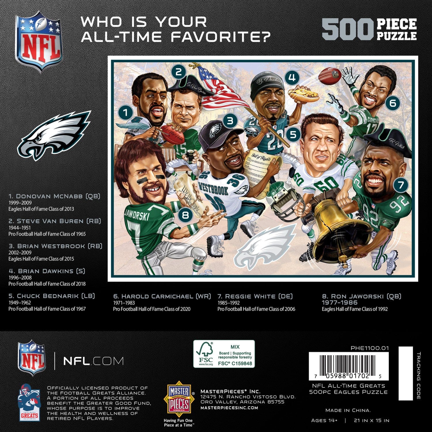 Philadelphia Eagles - Legendary Players 500 Piece Jigsaw Puzzle