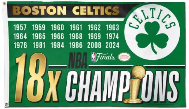 Boston Celtics 2024 18x NBA Champions 3x5 Flag - Sports Collectibles, Sports Memorabilia, Sports Fan Shop, Sports Gifts