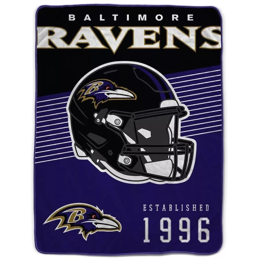 Baltimore Ravens 60" x 80" Helmet/Hat Stripe Ultra Soft Plush Throw Blanket - Sports Collectibles, Sports Memorabilia, Sports Fan Shop, Sports Gifts