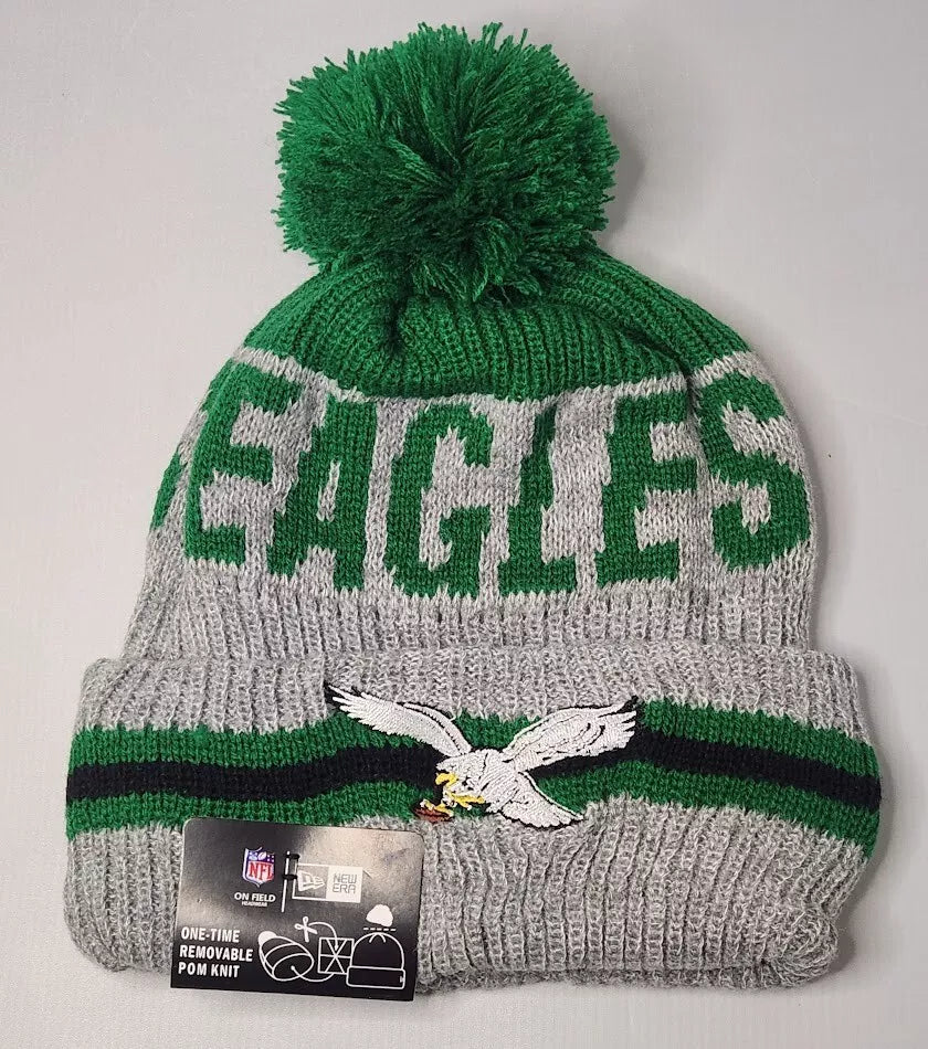 New Era Philadelphia Eagles Knit Removable Pom Beanie Hat OSFA Throwback Logo