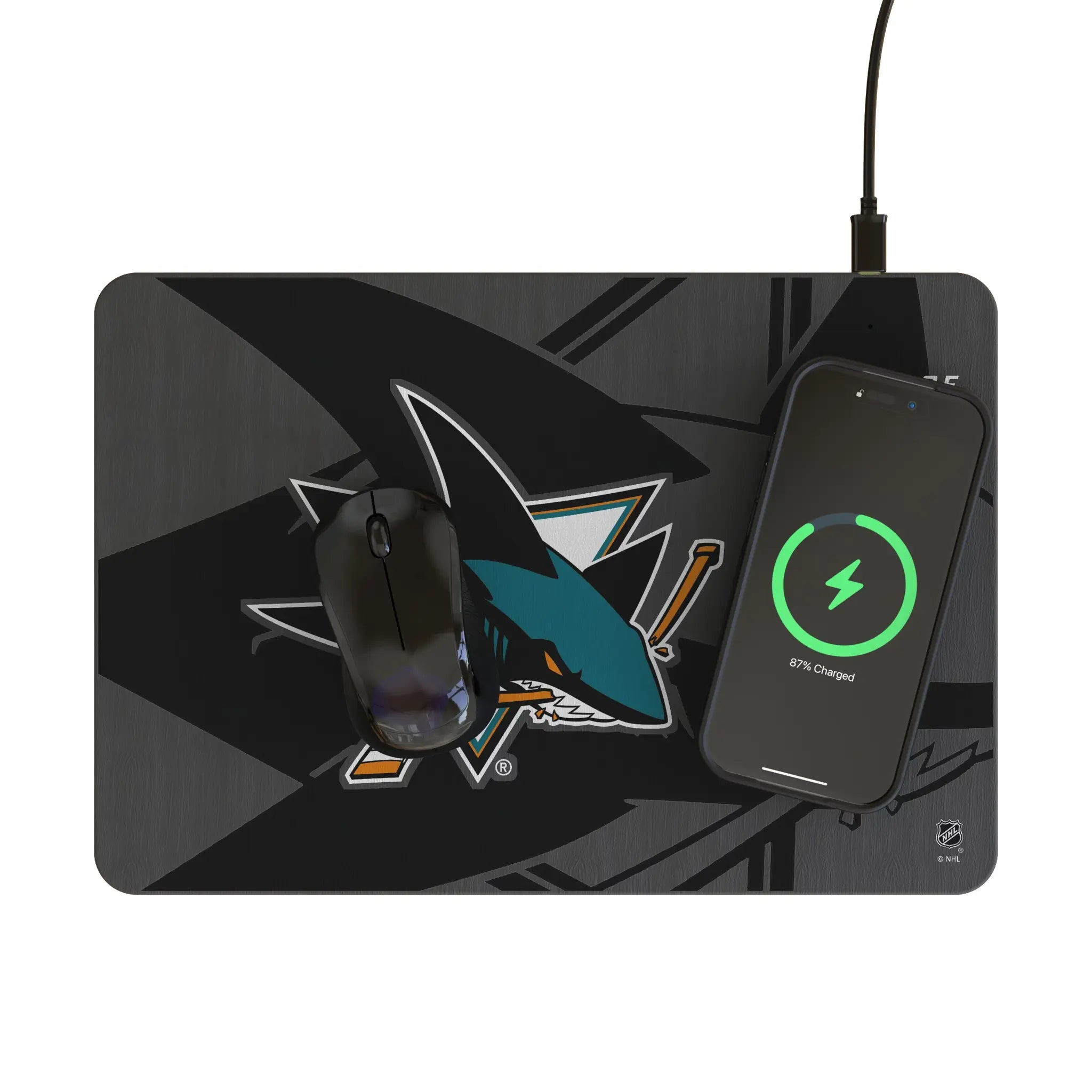 San Jose Sharks Monocolor Tilt 15-Watt Wireless Charger and Mouse Pad