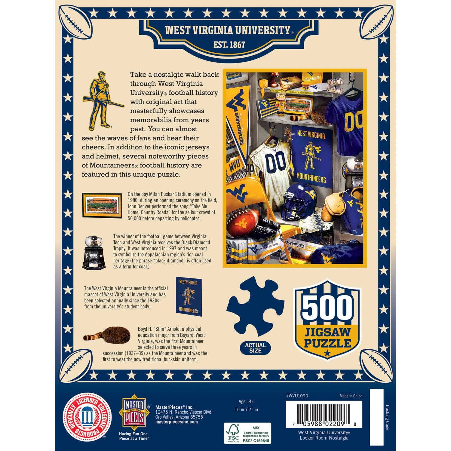 West Virginia Mountaineers - Locker Room 500 Piece Jigsaw Puzzle
