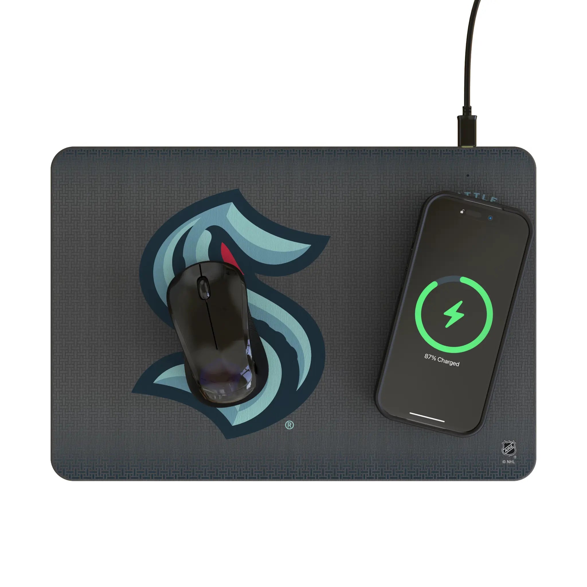 Seattle Kraken Linen 15-Watt Wireless Charger and Mouse Pad