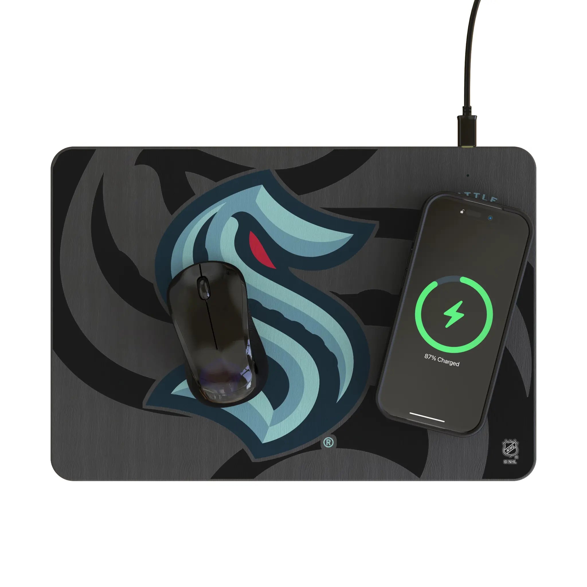 Seattle Kraken Monocolor Tilt 15-Watt Wireless Charger and Mouse Pad