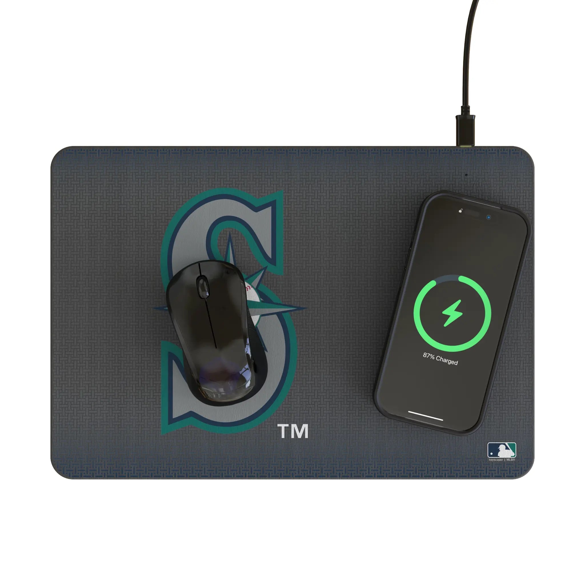 Seattle Mariners Linen 15-Watt Wireless Charger and Mouse Pad