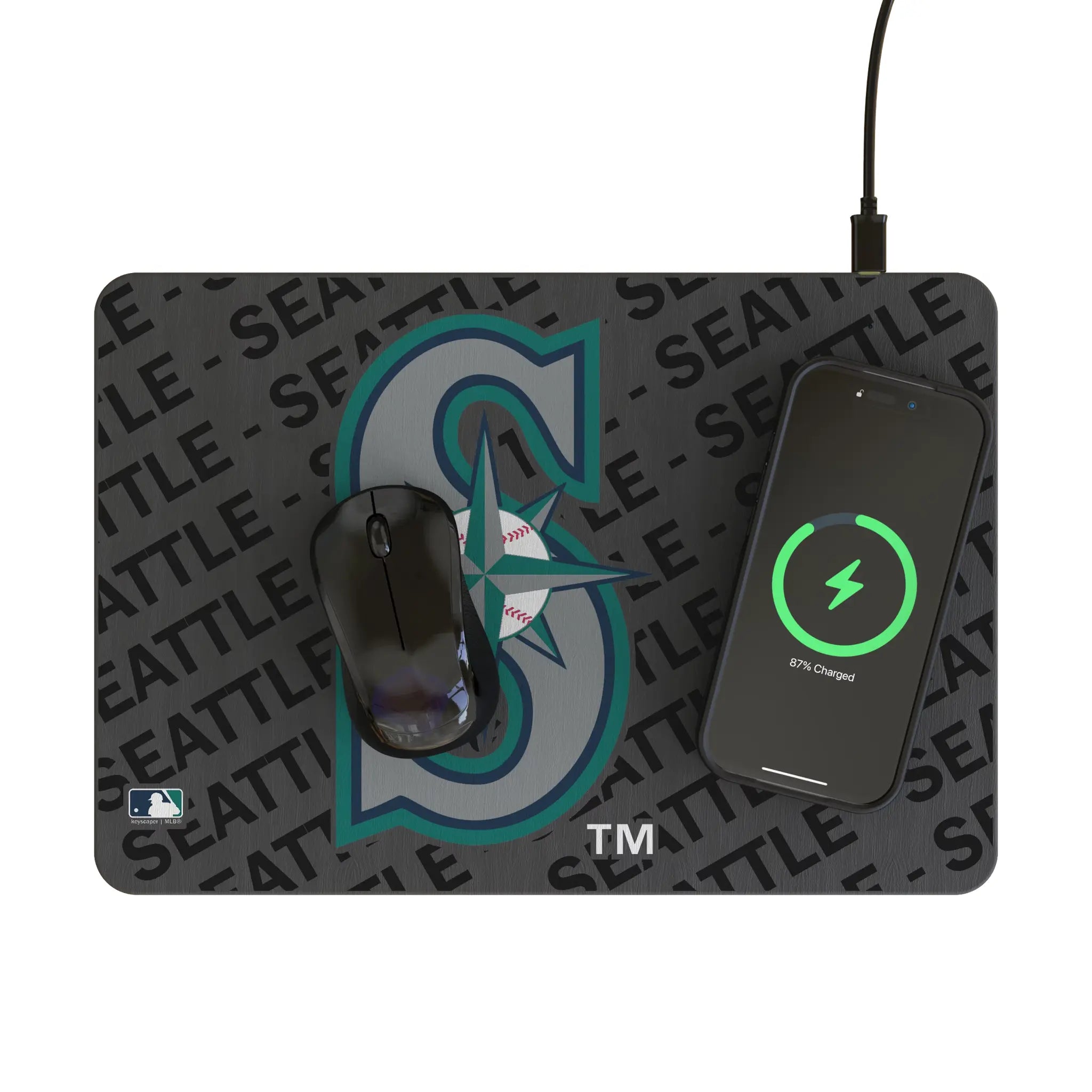 Seattle Mariners Monocolor Tilt 15-Watt Wireless Charger and Mouse Pad