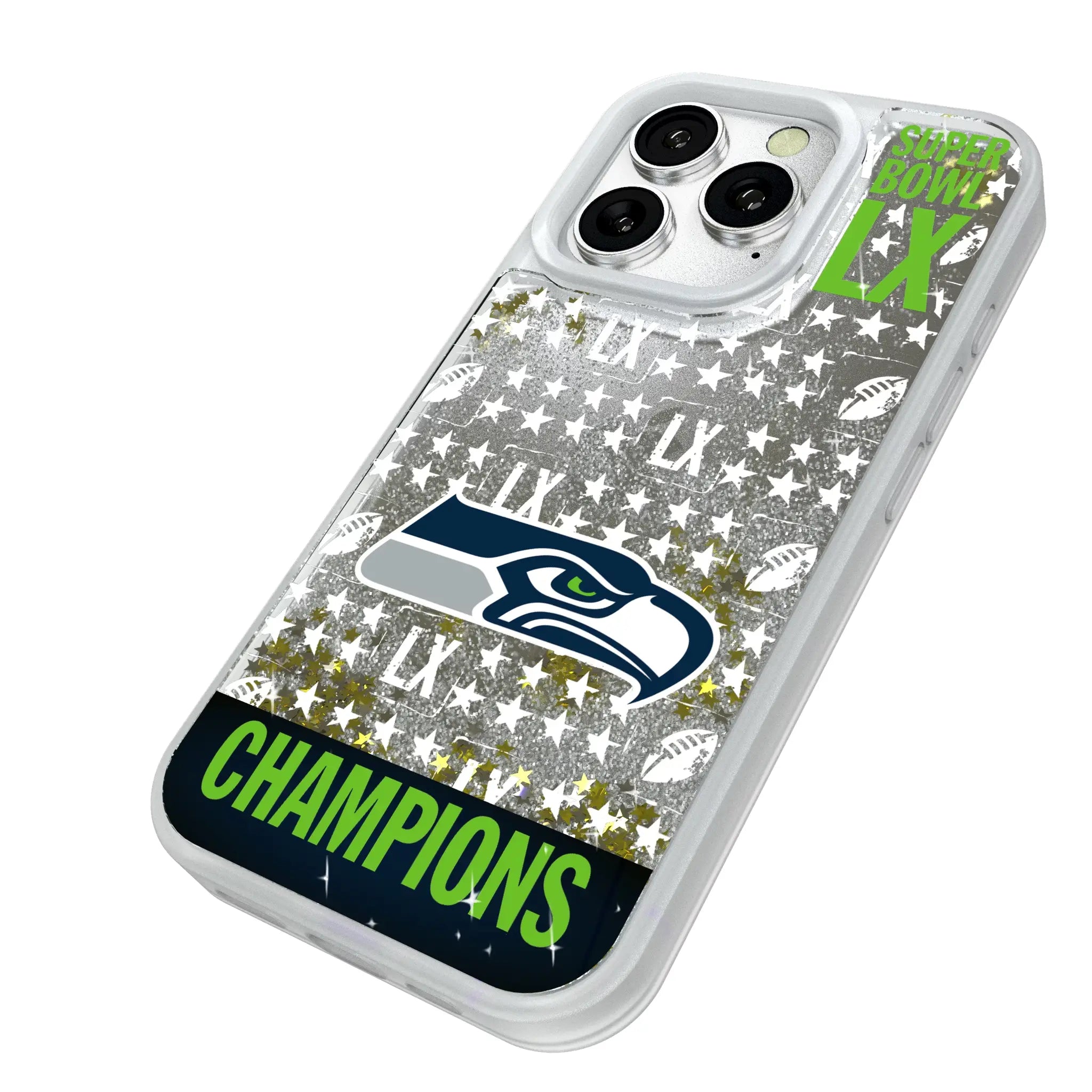 Seattle Seahawks 2026 Super Bowl Glitter Phone Case for Apple iPhone