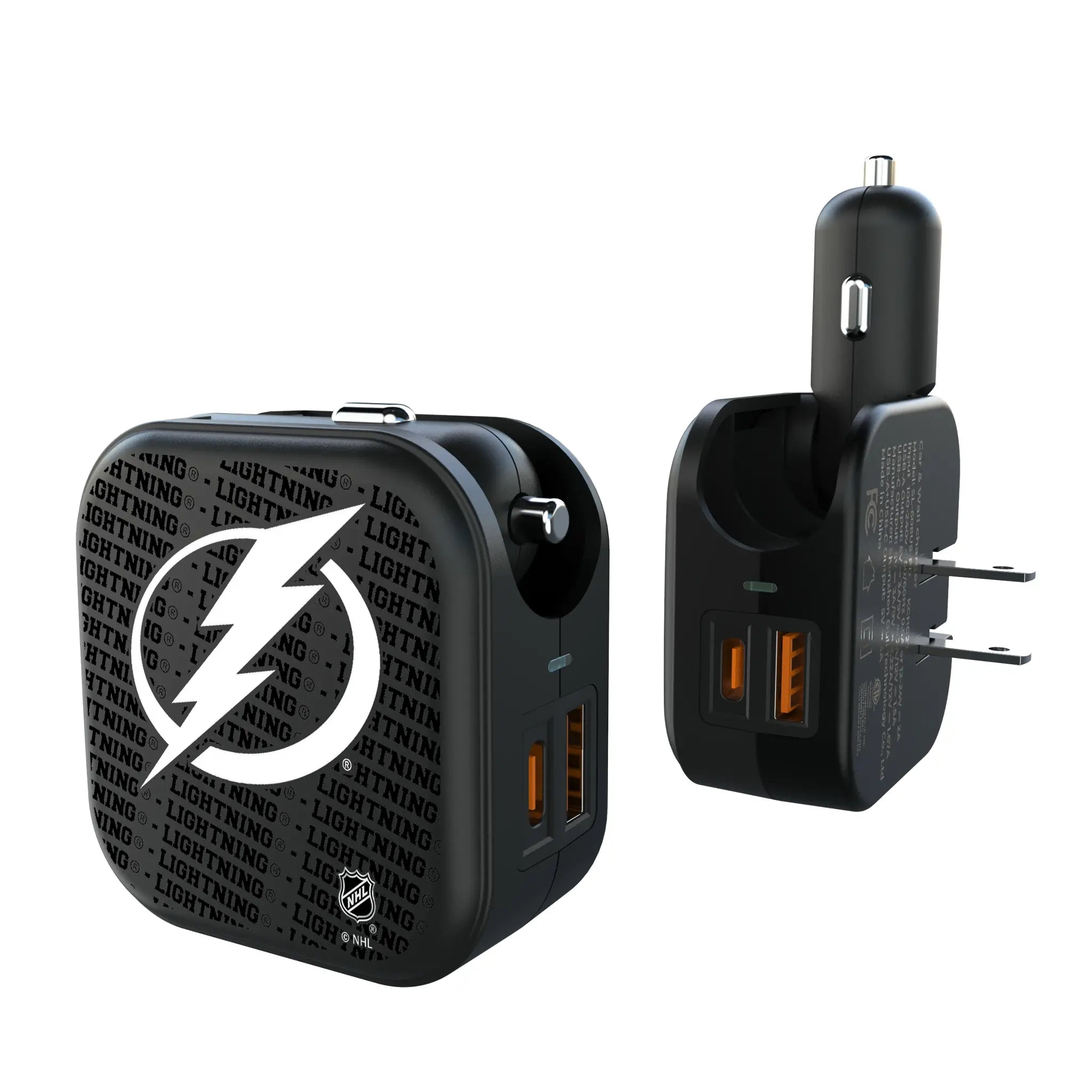 Tampa Bay Lightning Text Backdrop 2 in 1 USB A/C Charger