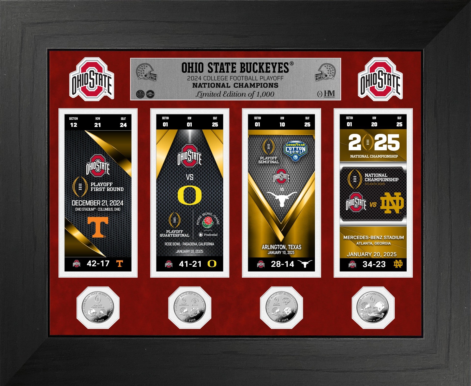 Ohio State Buckeyes 2025 CFP Champions Deluxe Road to Championship Tickets Silver Coin Photo Mint - Sports Collectibles, Sports Memorabilia, Sports Fan Shop, Sports Gifts