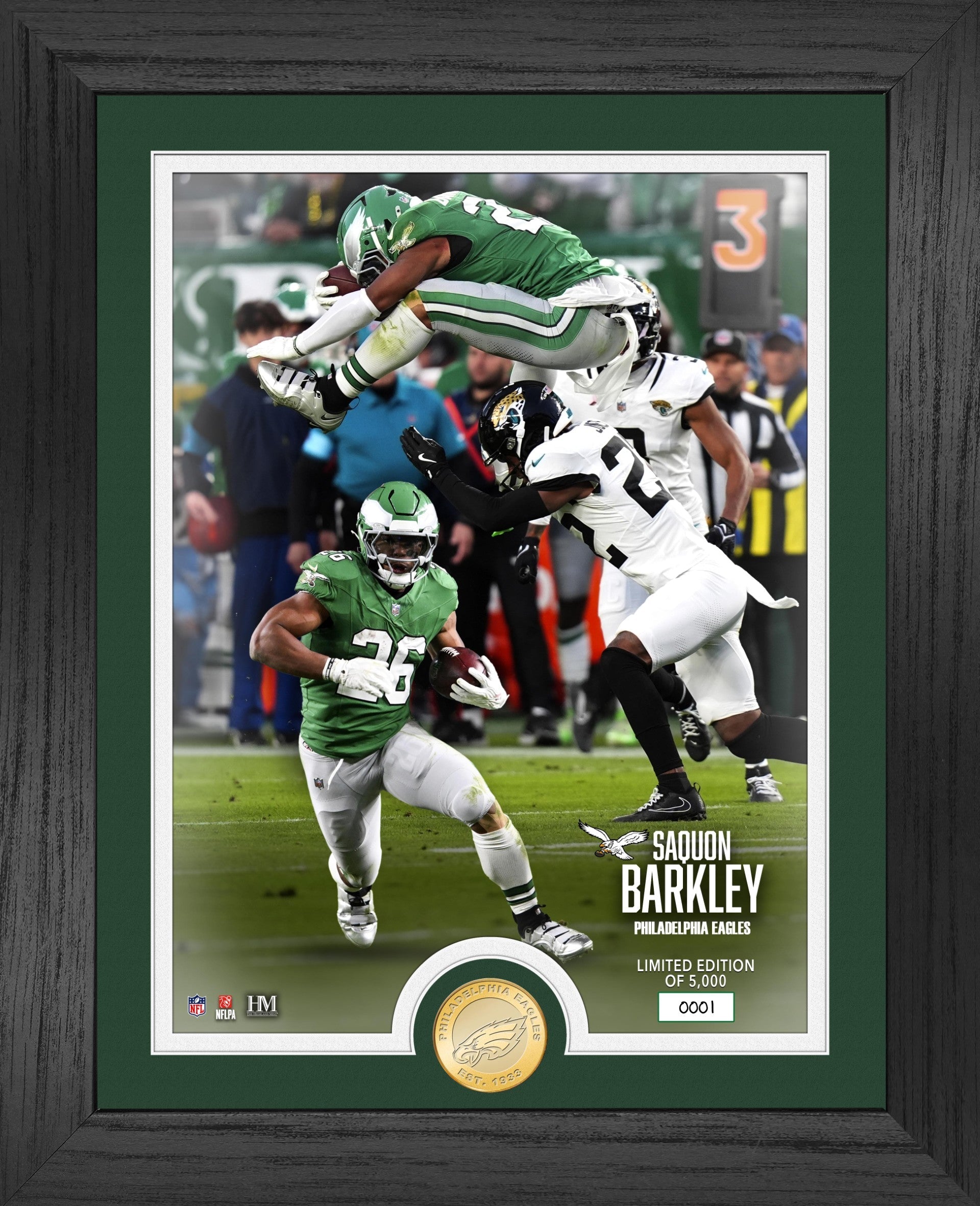 Saquon Barkley Leap Bronze Coin Photo Mint - Sports Collectibles, Sports Memorabilia, Sports Fan Shop, Sports Gifts