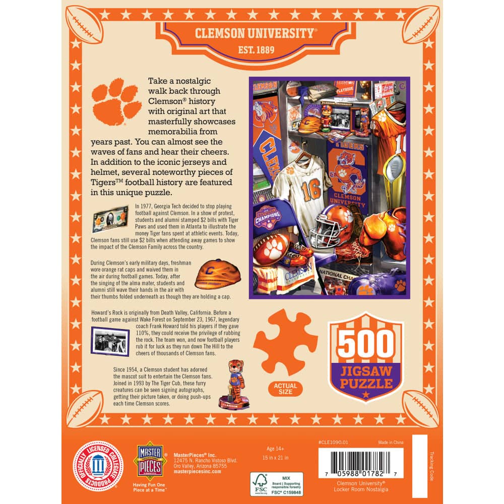 Clemson Tigers 500 Piece Locker Room Jigsaw Puzzle - Sports Gifts, Sports Memorabilia, Sports Collectibles, Fan Shop