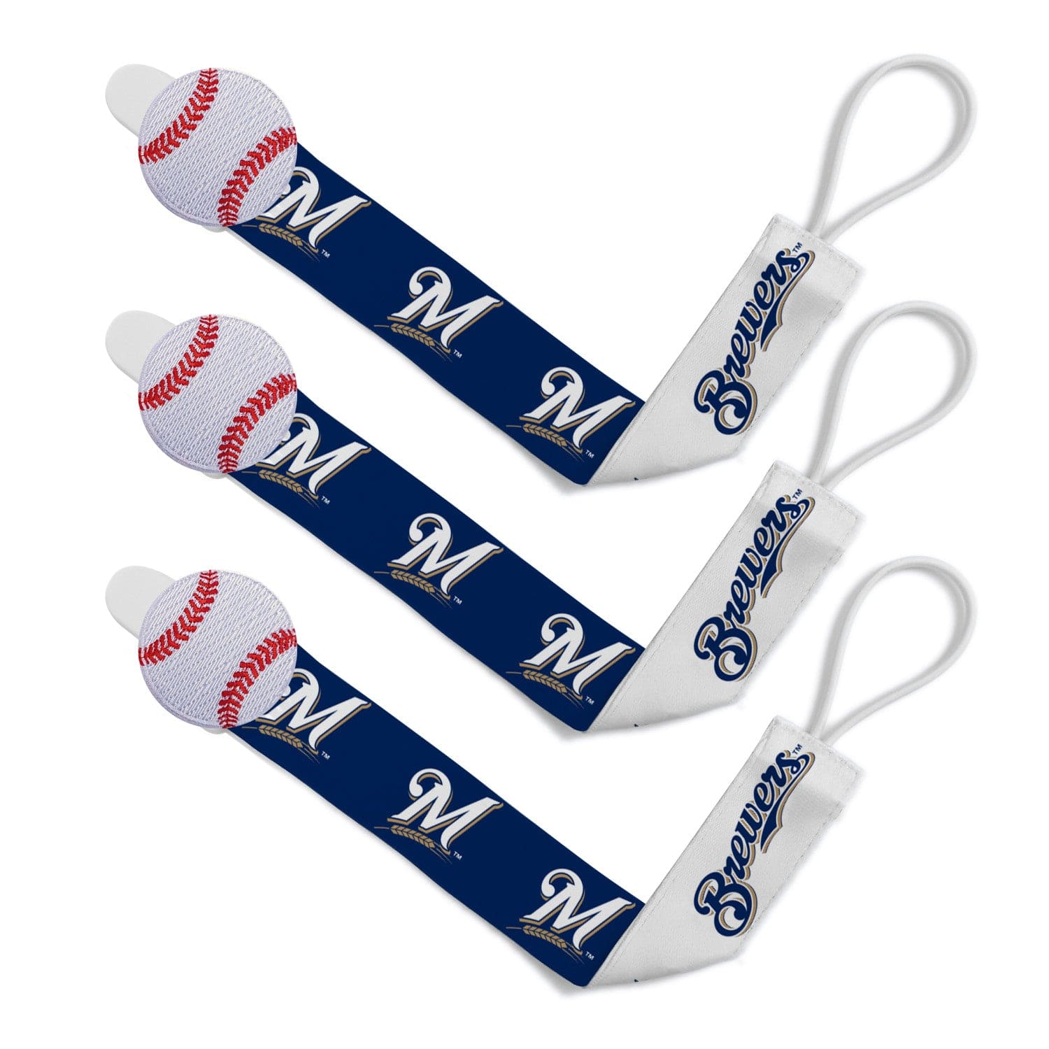 Milwaukee Brewers Pacifier Clip 3-Pack - Perfect for Little Fans - Sports Gifts, Sports Memorabilia, Sports Collectibles, Fan Shop