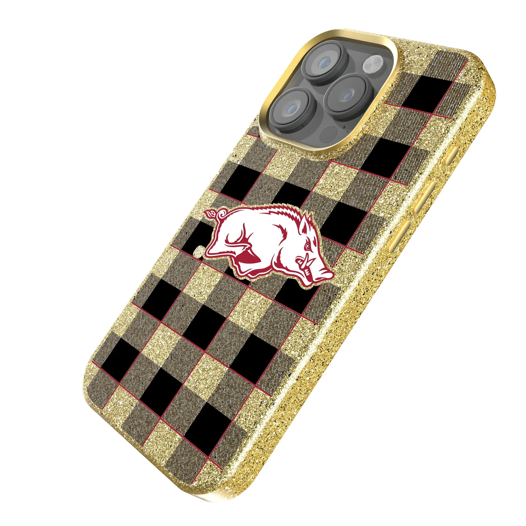 University of Arkansas Fayetteville Razorbacks Plaid Bling Phone Case