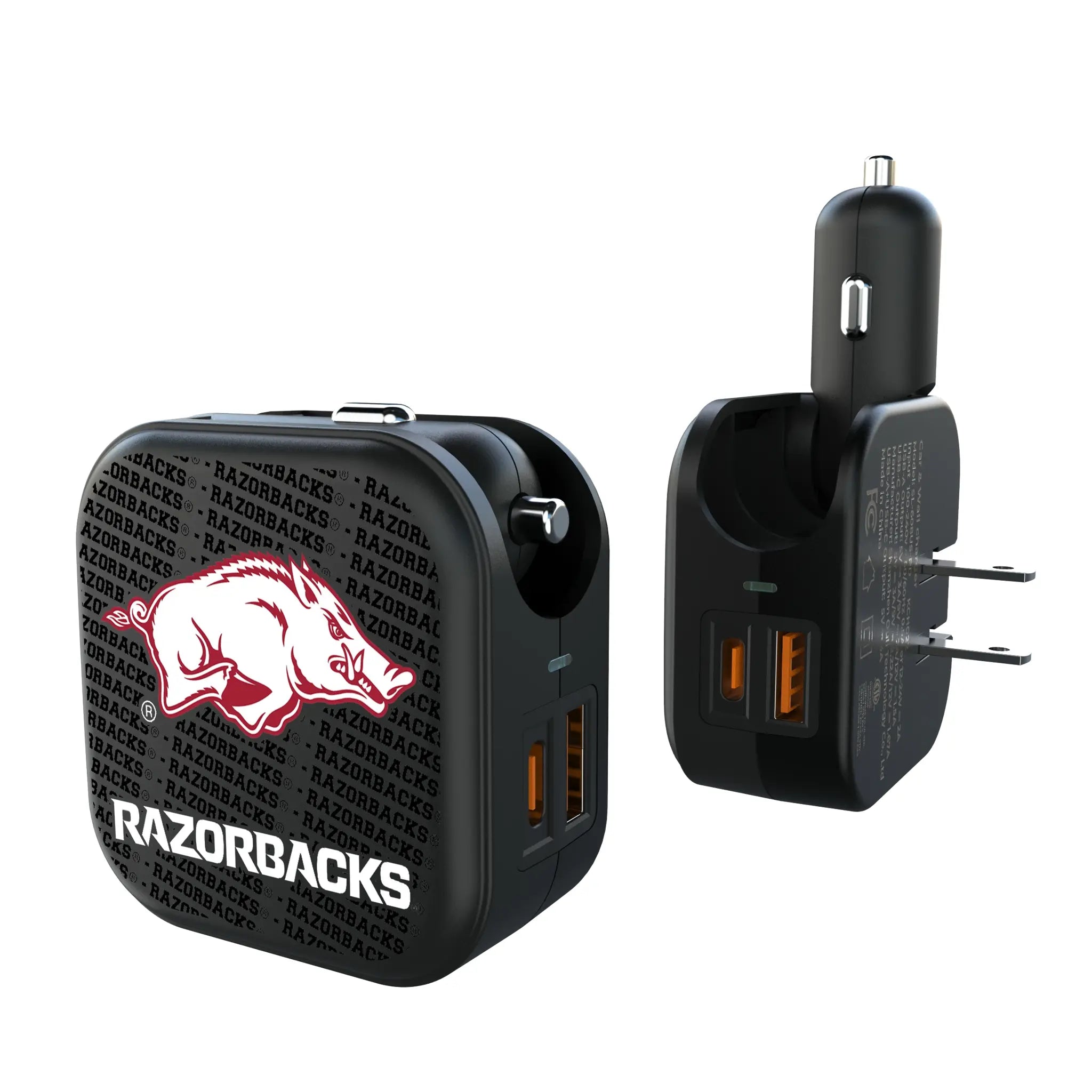 University of Arkansas Fayetteville Razorbacks Text Backdrop 2 in 1 USB A/C Charger