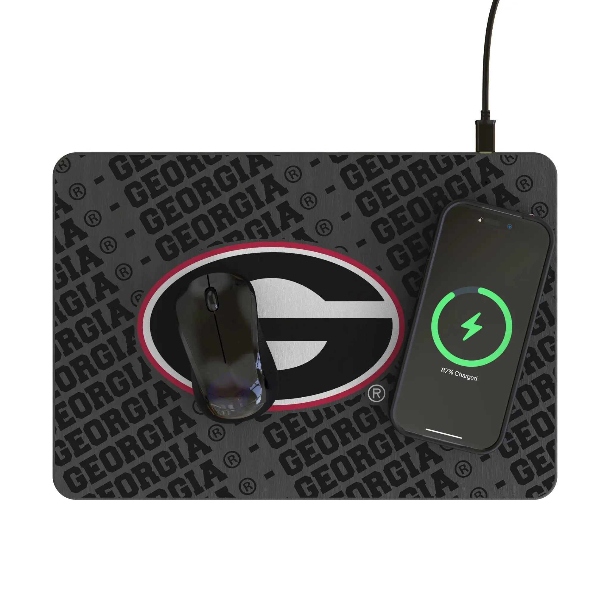 University of Georgia Bulldogs Monocolor Tilt 15-Watt Wireless Charger and Mouse Pad