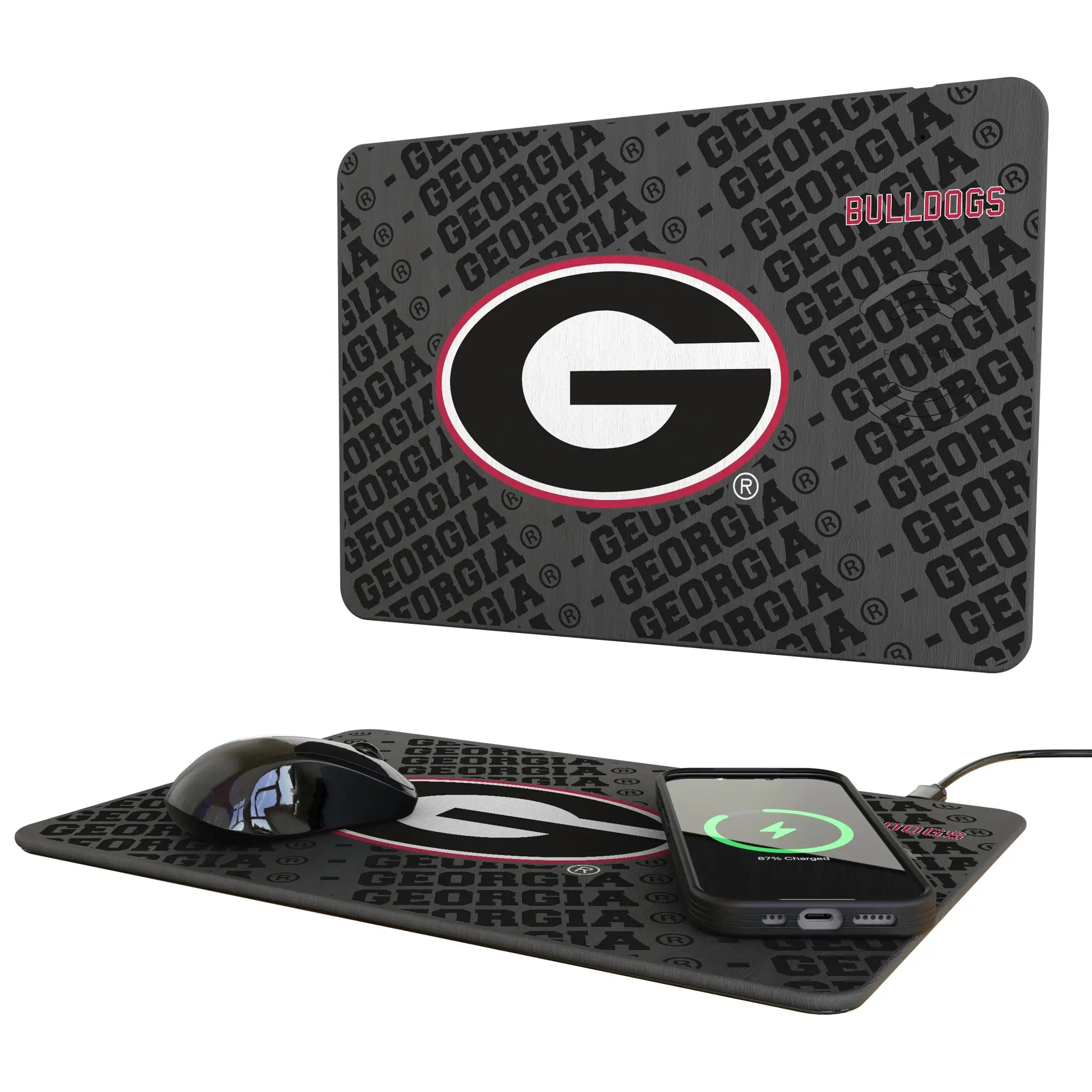 University of Georgia Bulldogs Monocolor Tilt 15-Watt Wireless Charger and Mouse Pad