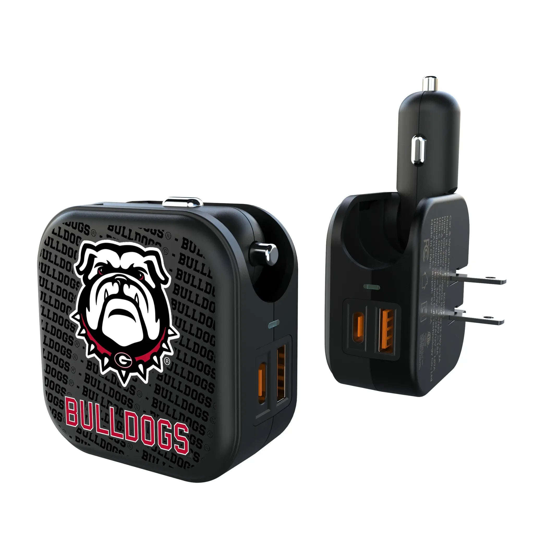 University of Georgia Bulldogs Uga Text Backdrop 2 in 1 USB A/C Charger