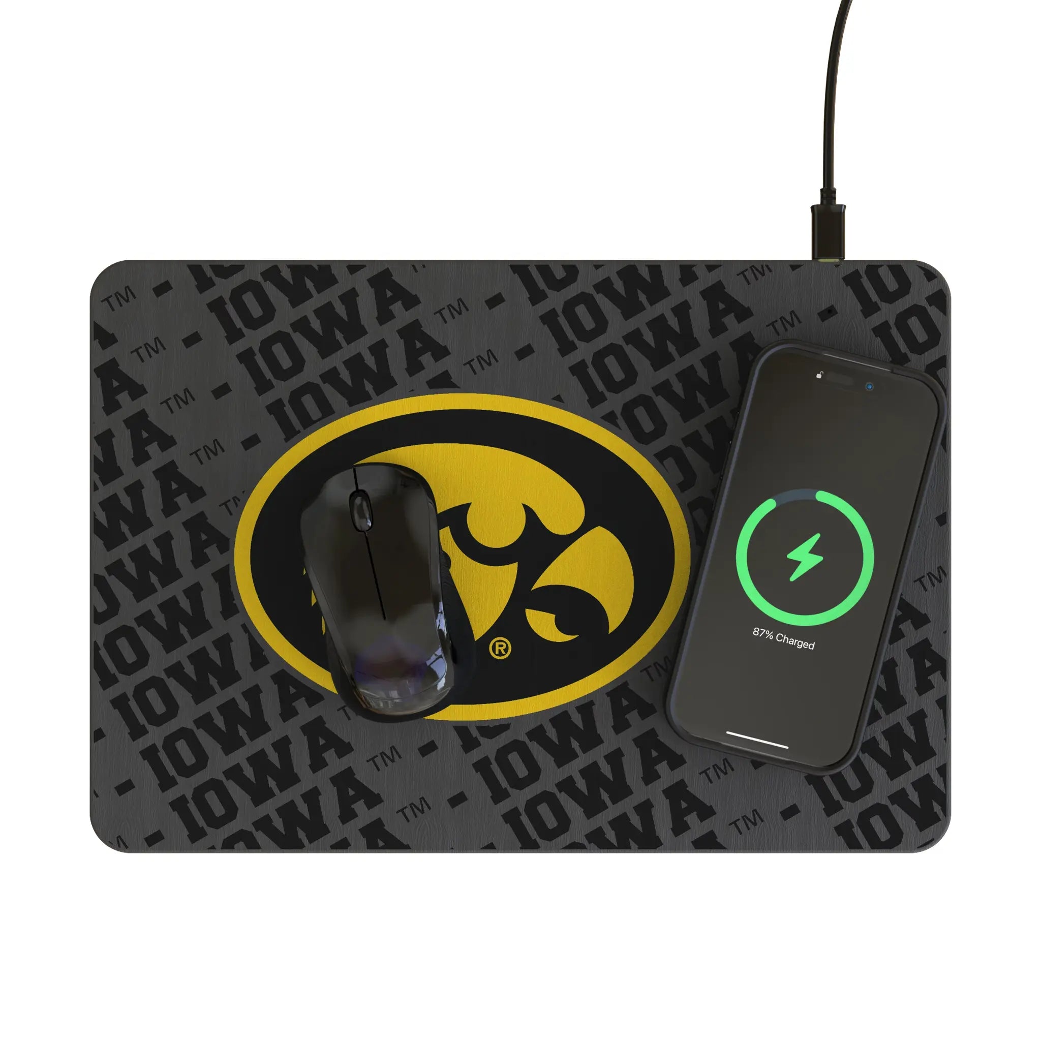 University of Iowa Hawkeyes Monocolor Tilt 15-Watt Wireless Charger and Mouse Pad