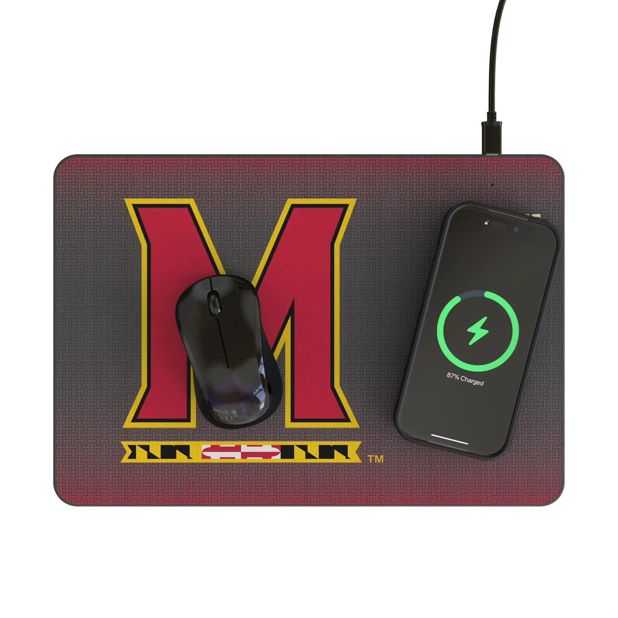 University of Maryland Terrapins Linen 15-Watt Wireless Charger and Mouse Pad