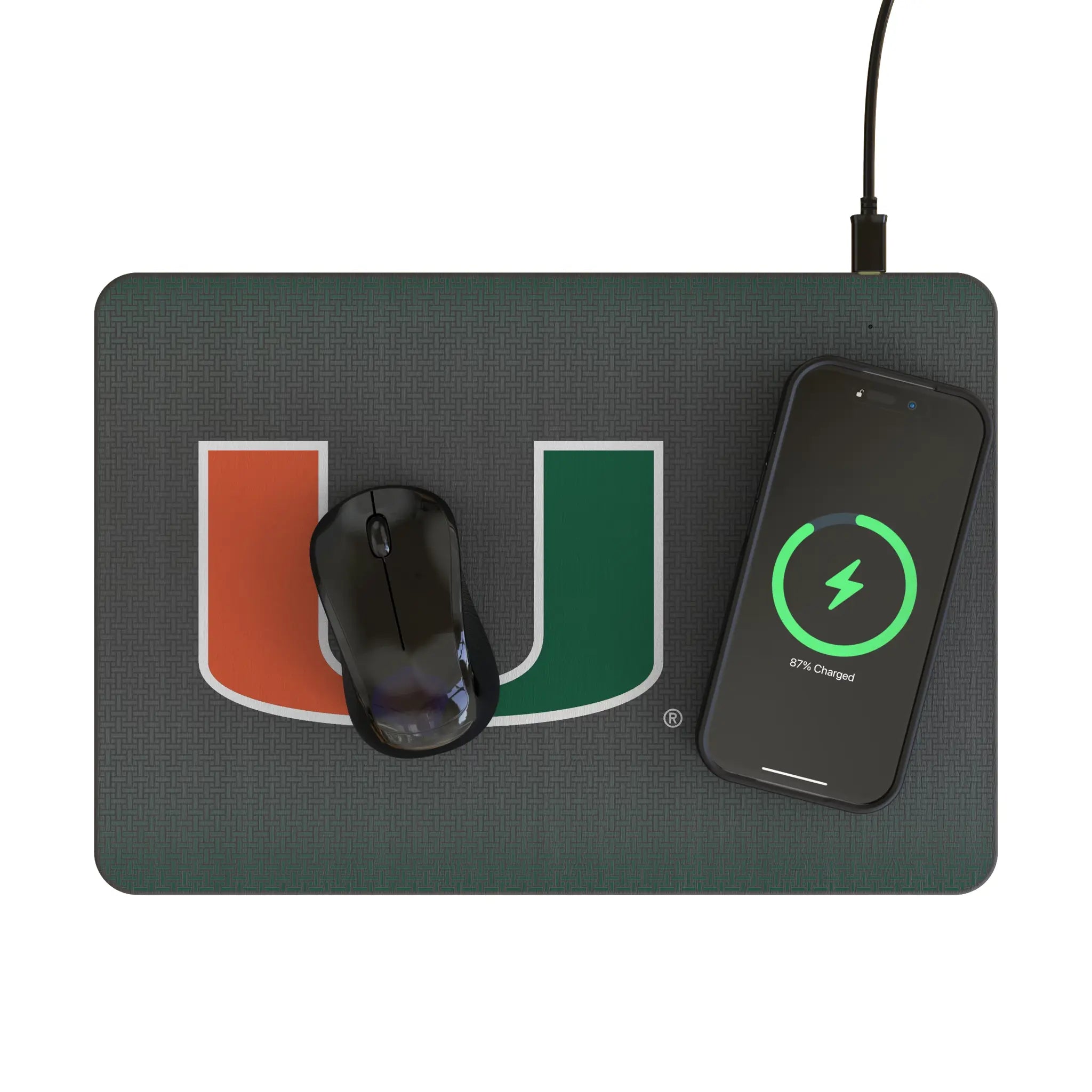 University of Miami Hurricanes Linen 15-Watt Wireless Charger and Mouse Pad