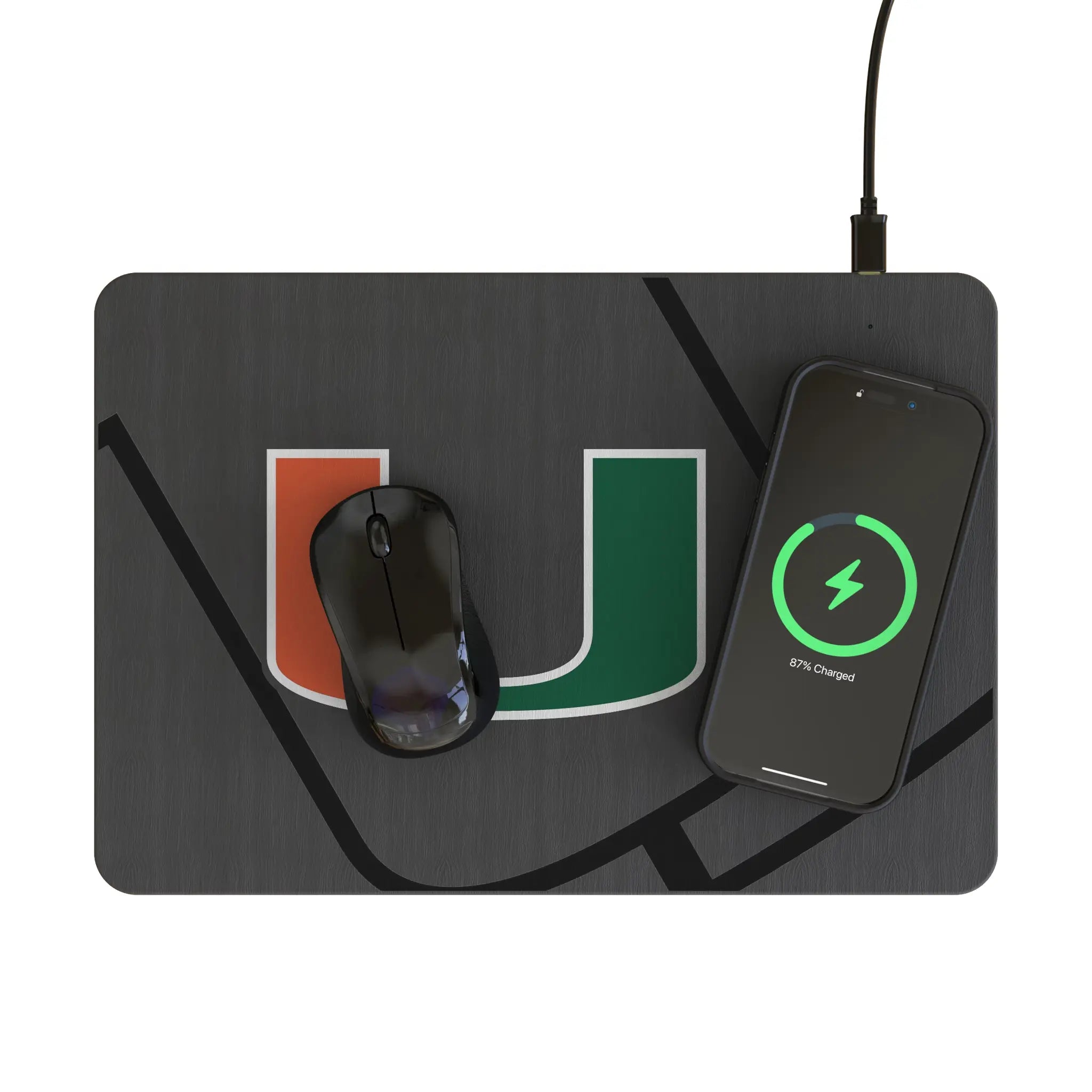 University of Miami Hurricanes Monocolor Tilt 15-Watt Wireless Charger and Mouse Pad