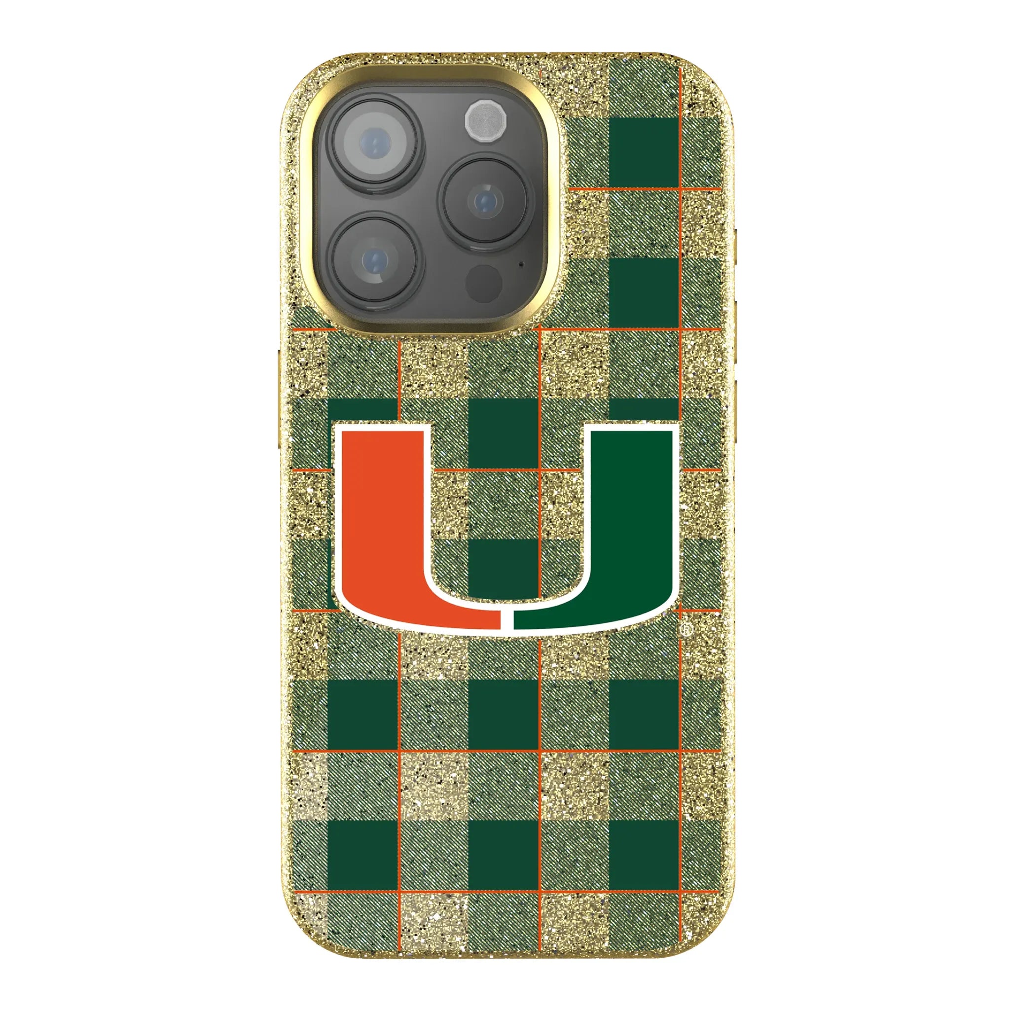 University of Miami Hurricanes Plaid Bling Phone Case