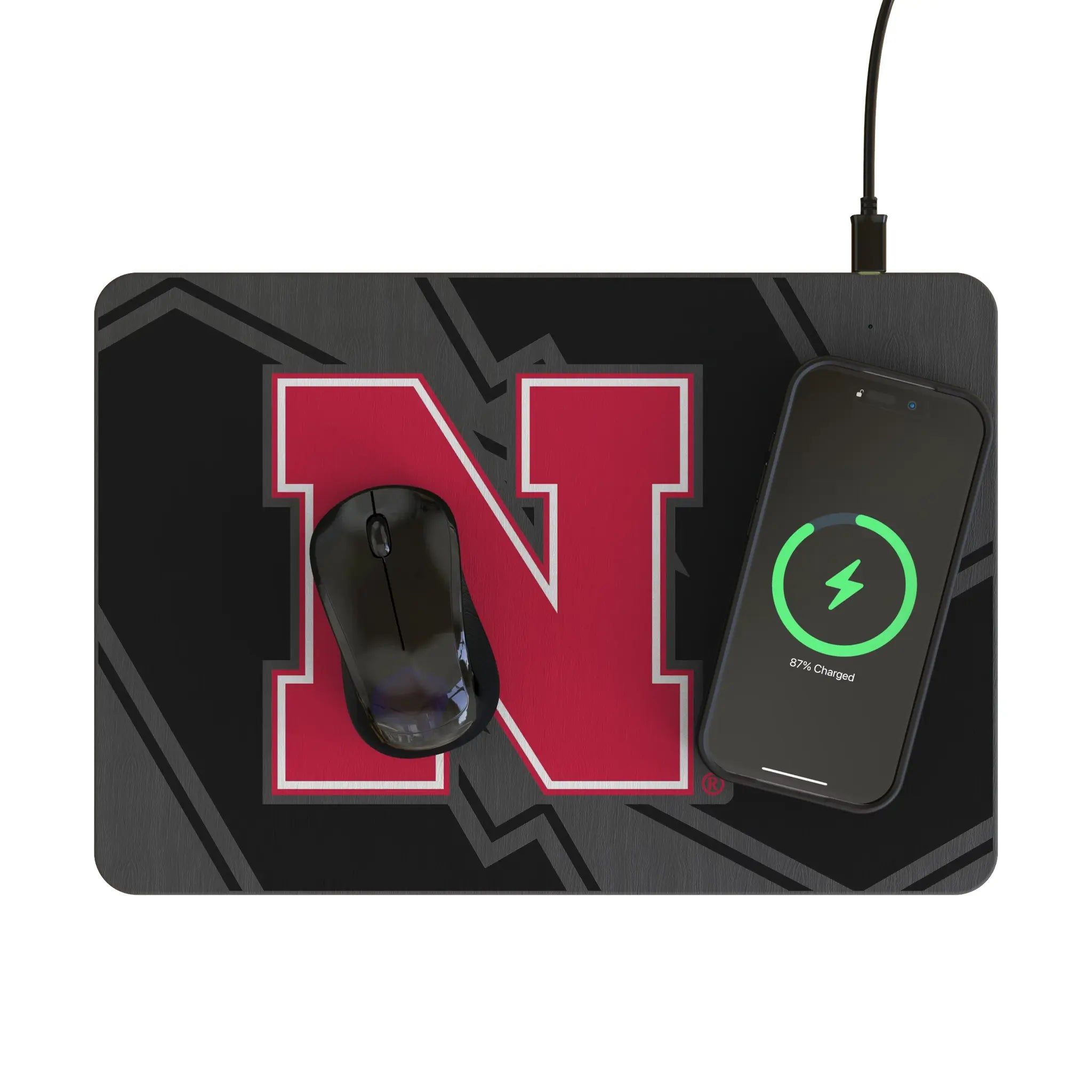 University of Nebraska Huskers Block N Monocolor Tilt 15-Watt Wireless Charger and Mouse Pad