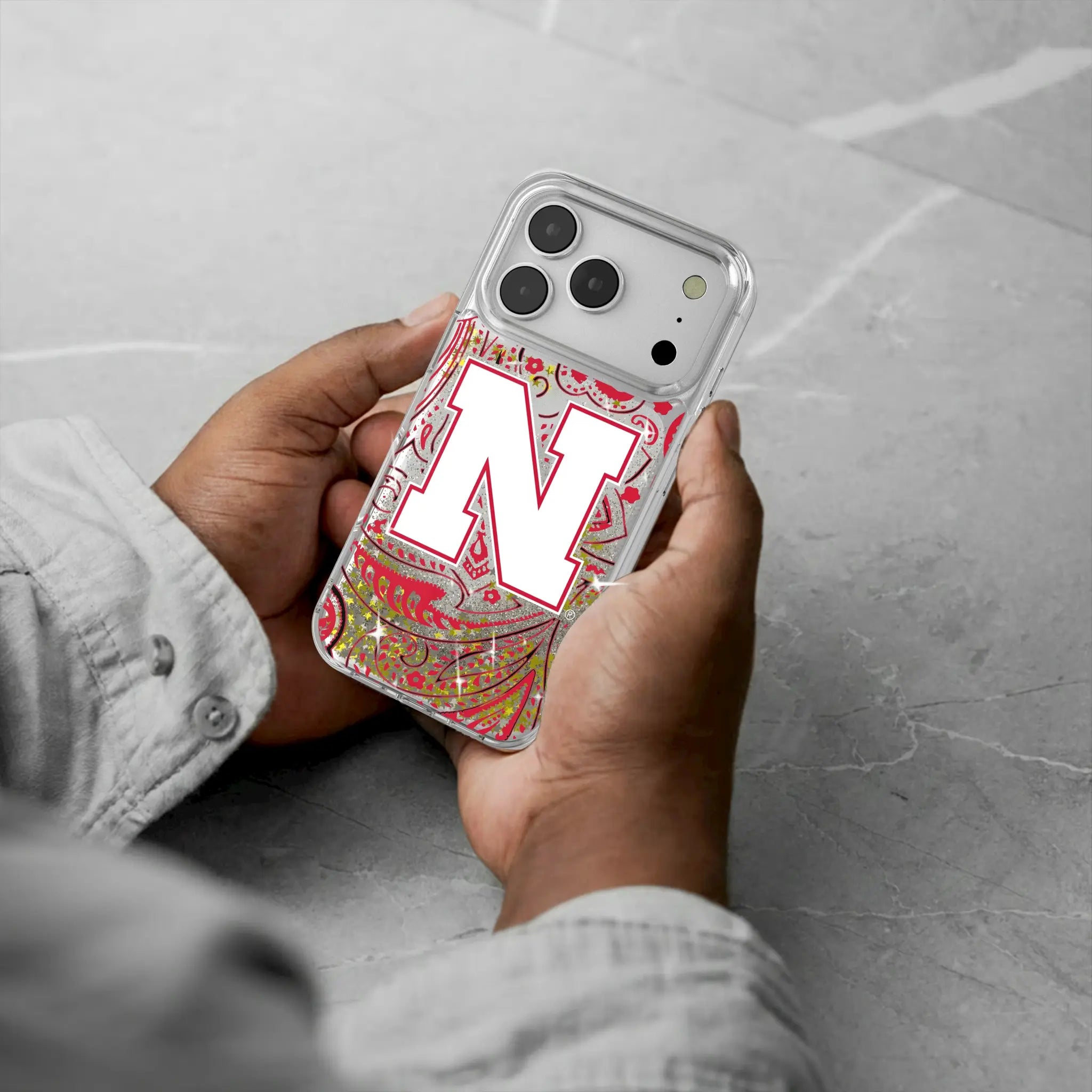 University of Nebraska Huskers Block N Paisley Glitter Phone Case
