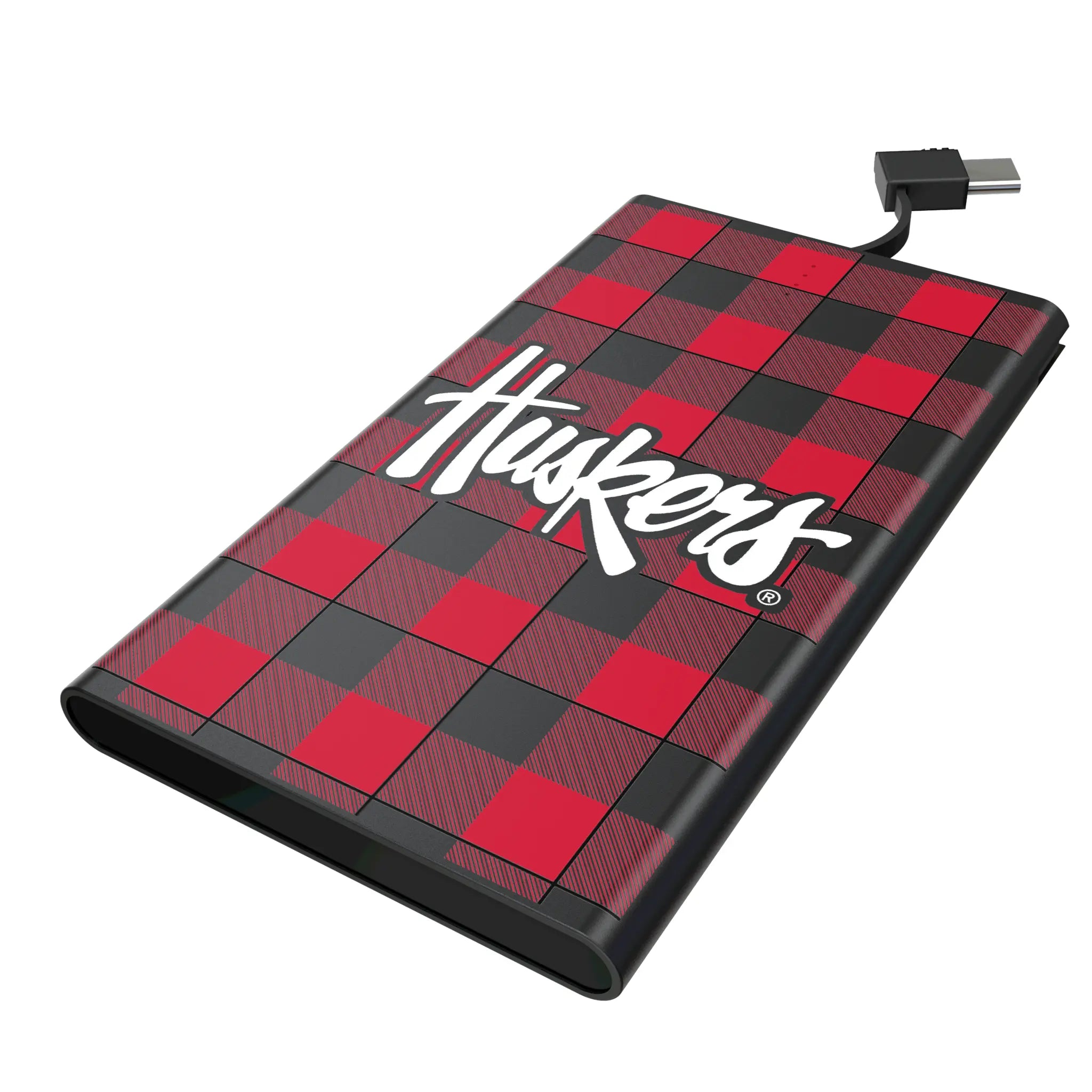 University of Nebraska Huskers Plaid 5000mAh Flat Powerbank