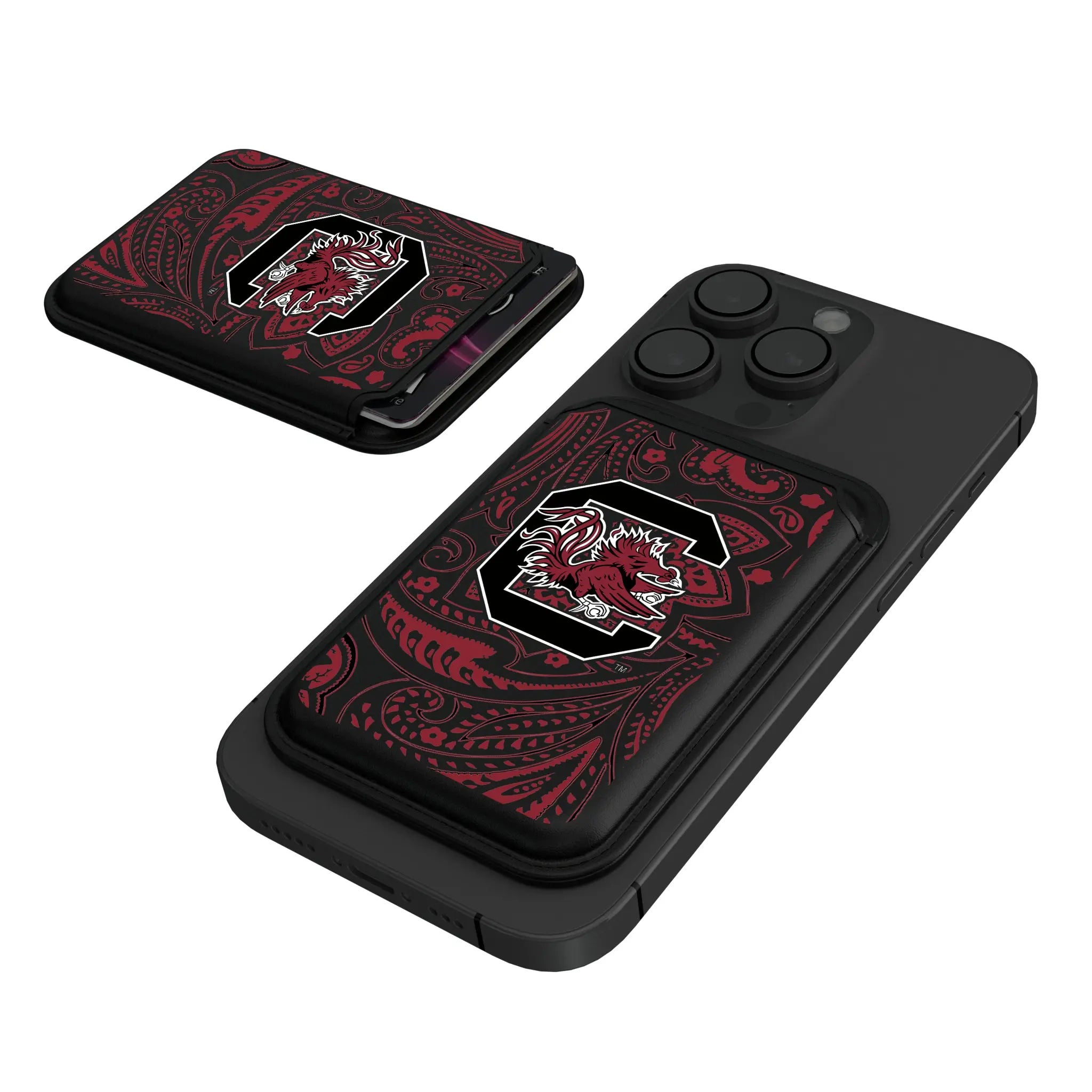 University of South Carolina Gamecocks Paisley Black Magnetic Credit Card Wallet
