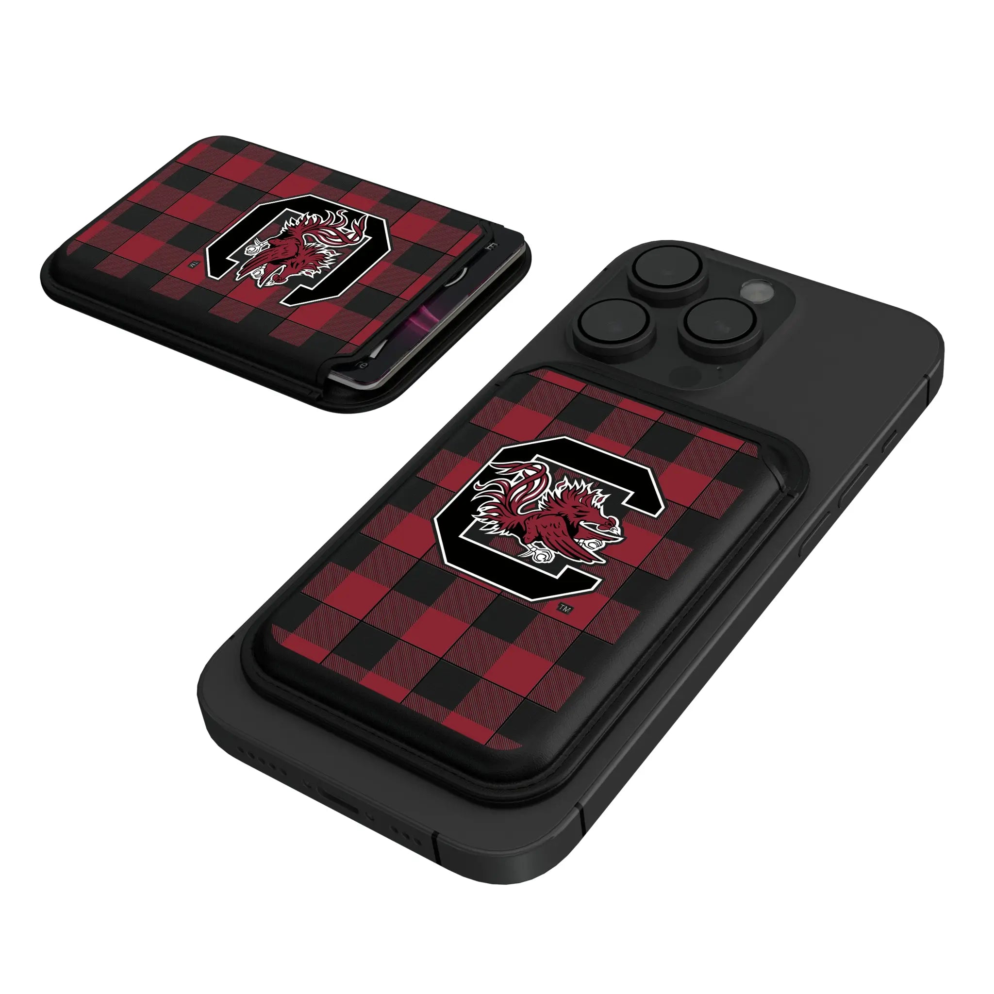 University of South Carolina Gamecocks Plaid Black Magnetic Credit Card Wallet