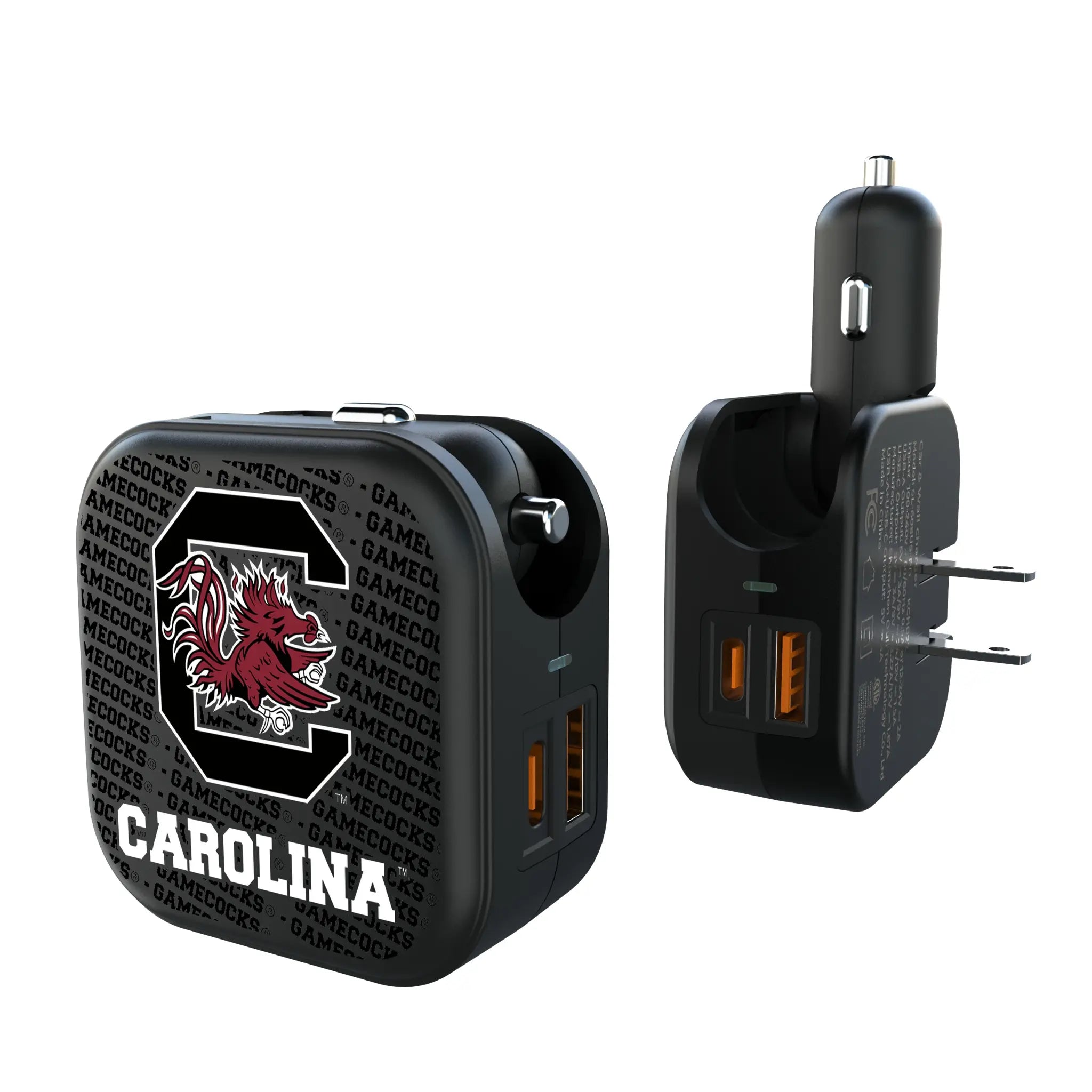 University of South Carolina Gamecocks Text Backdrop 2 in 1 USB A/C Charger
