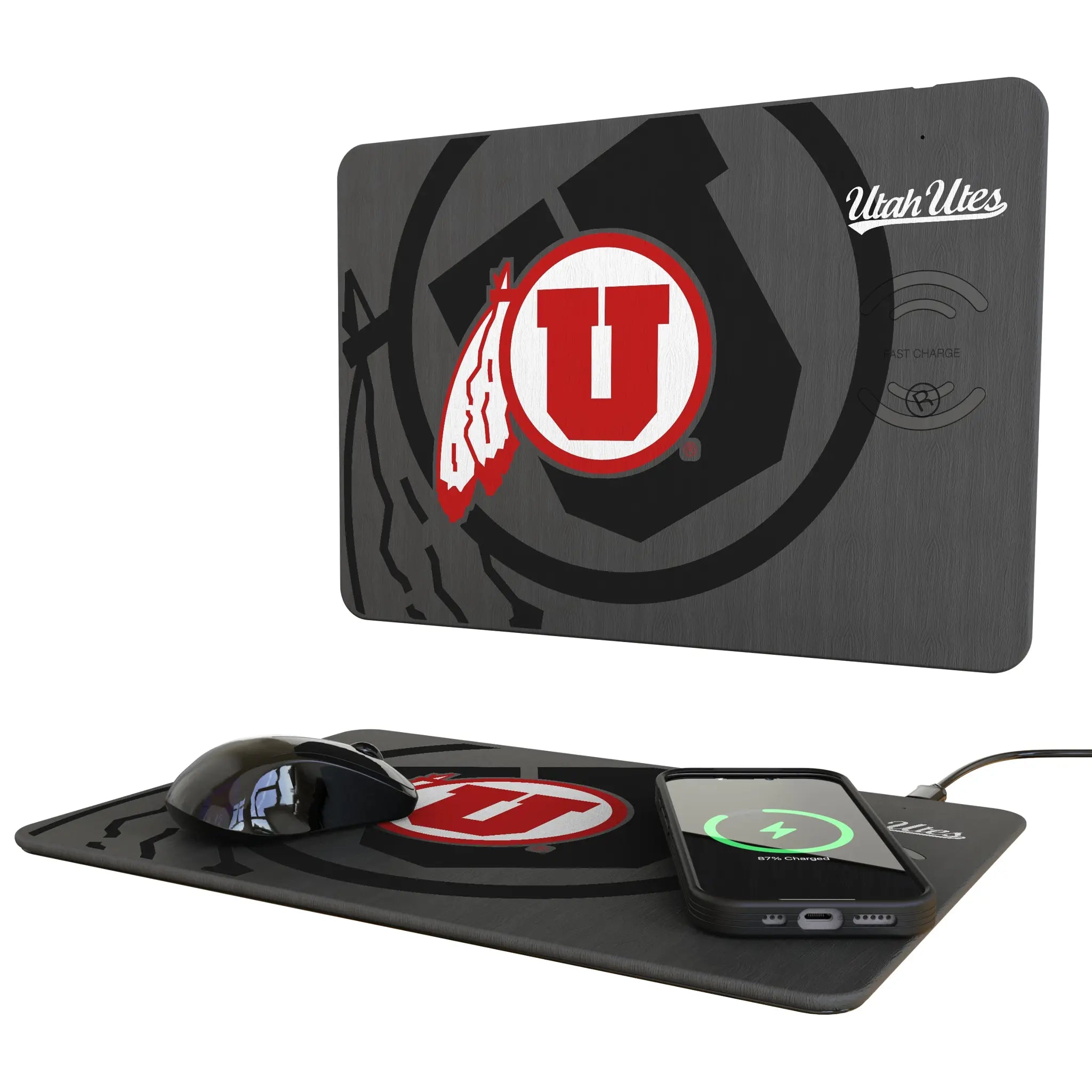 University of Utah Utes Monocolor Tilt 15-Watt Wireless Charger and Mouse Pad