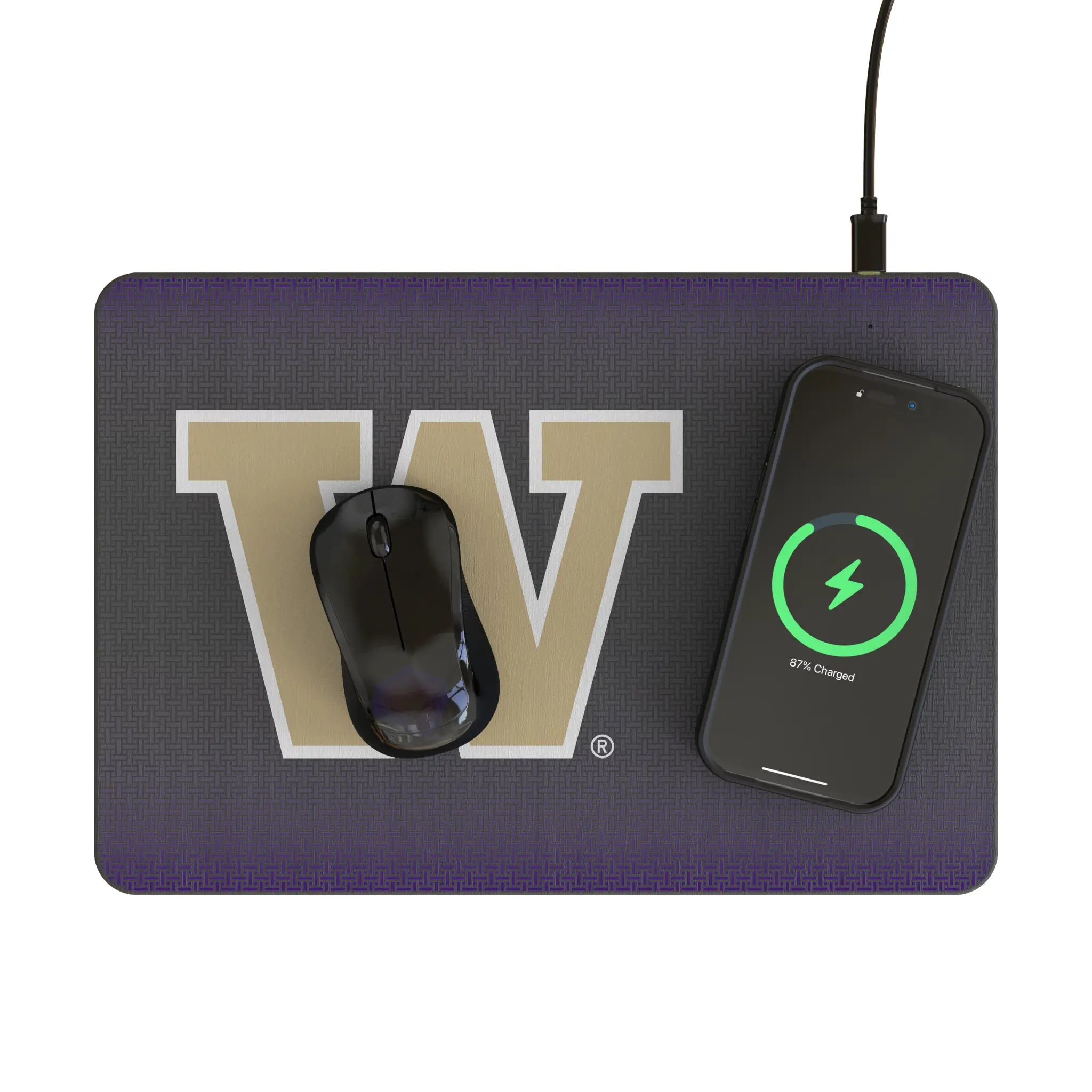 University of Washington Huskies Linen 15-Watt Wireless Charger and Mouse Pad
