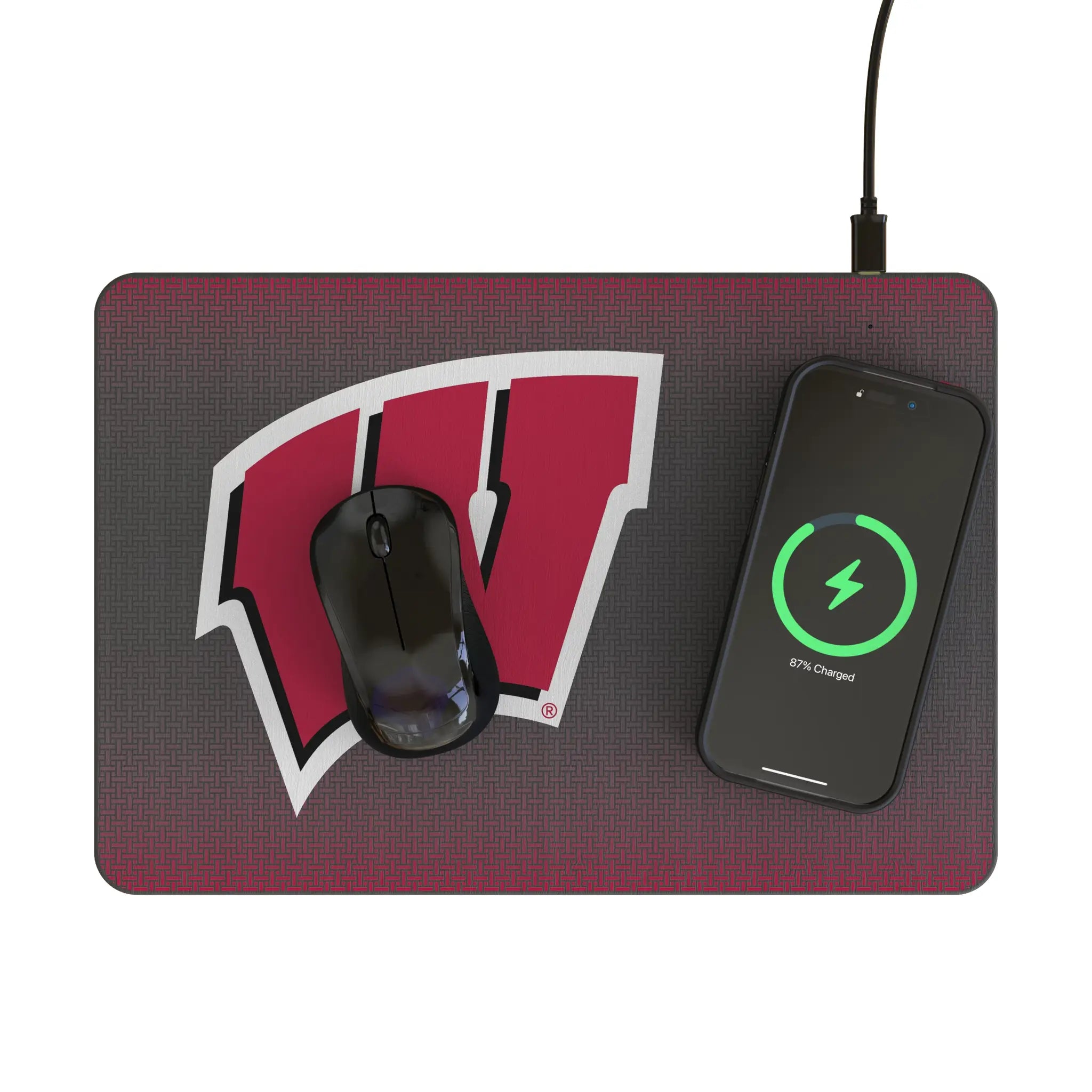 University of Wisconsin Badgers Linen 15-Watt Wireless Charger and Mouse Pad