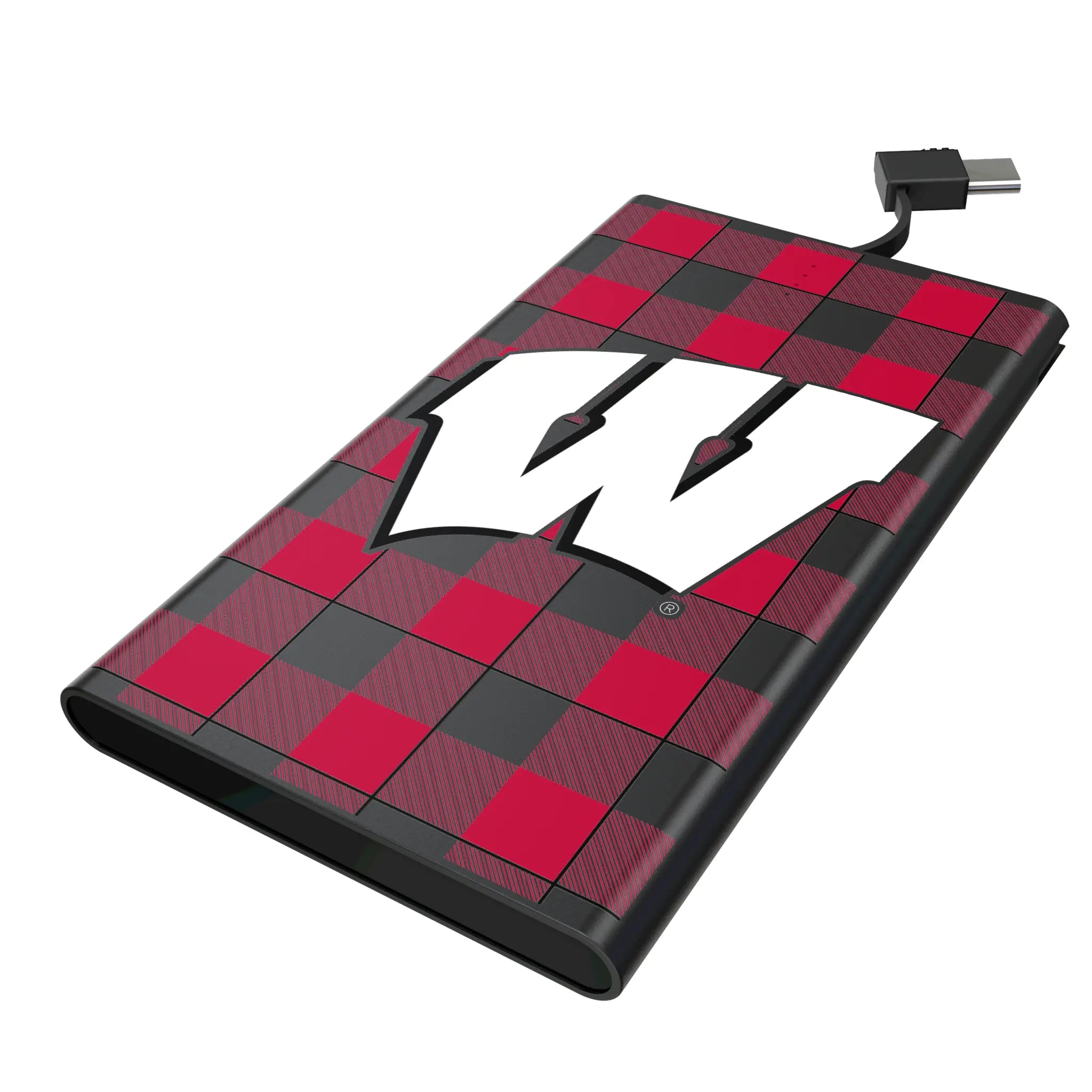 University of Wisconsin Badgers Plaid 5000mAh Flat Powerbank