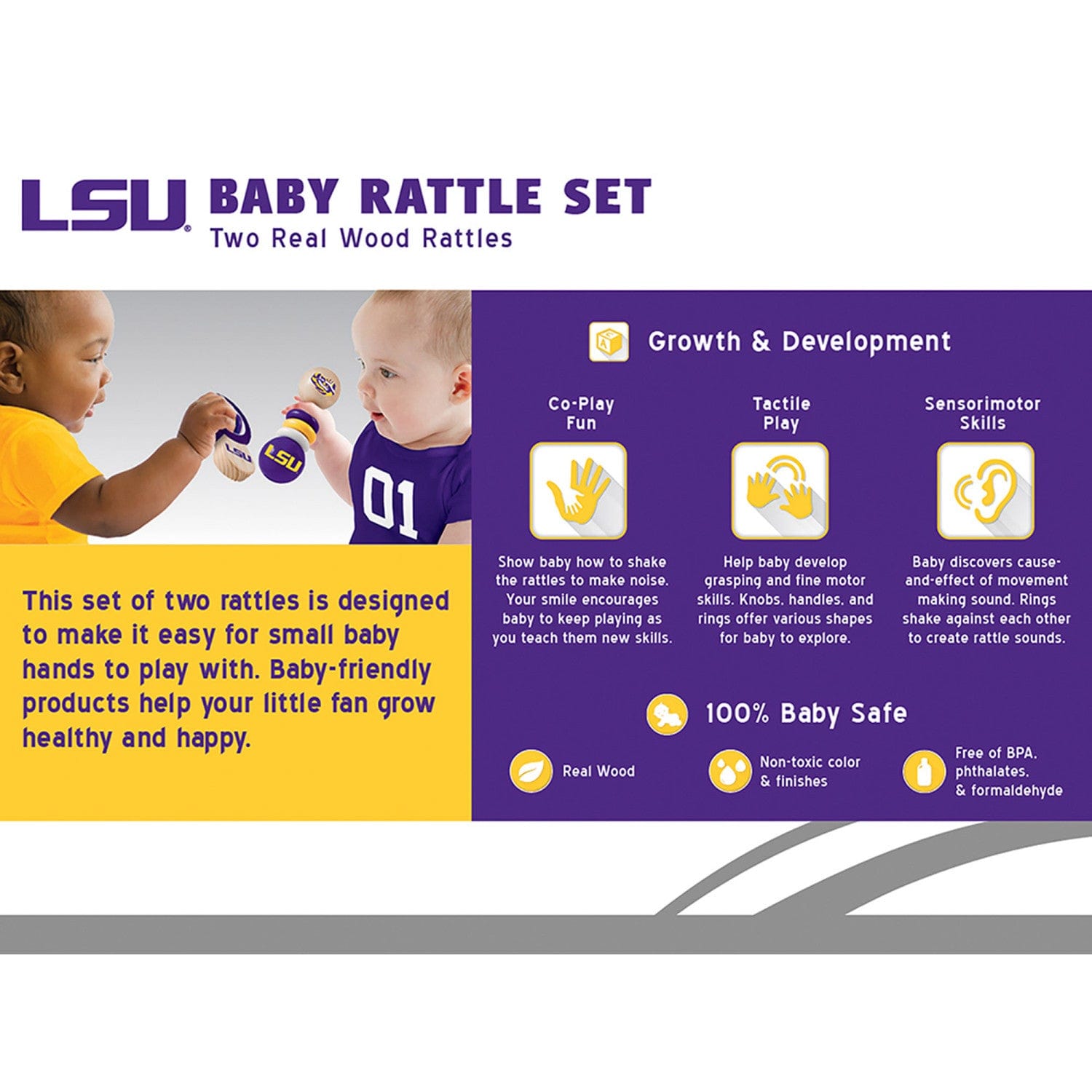 LSU Tigers Baby Rattles 2-Pack - Sports Gifts, Sports Memorabilia, Sports Collectibles, Fan Shop