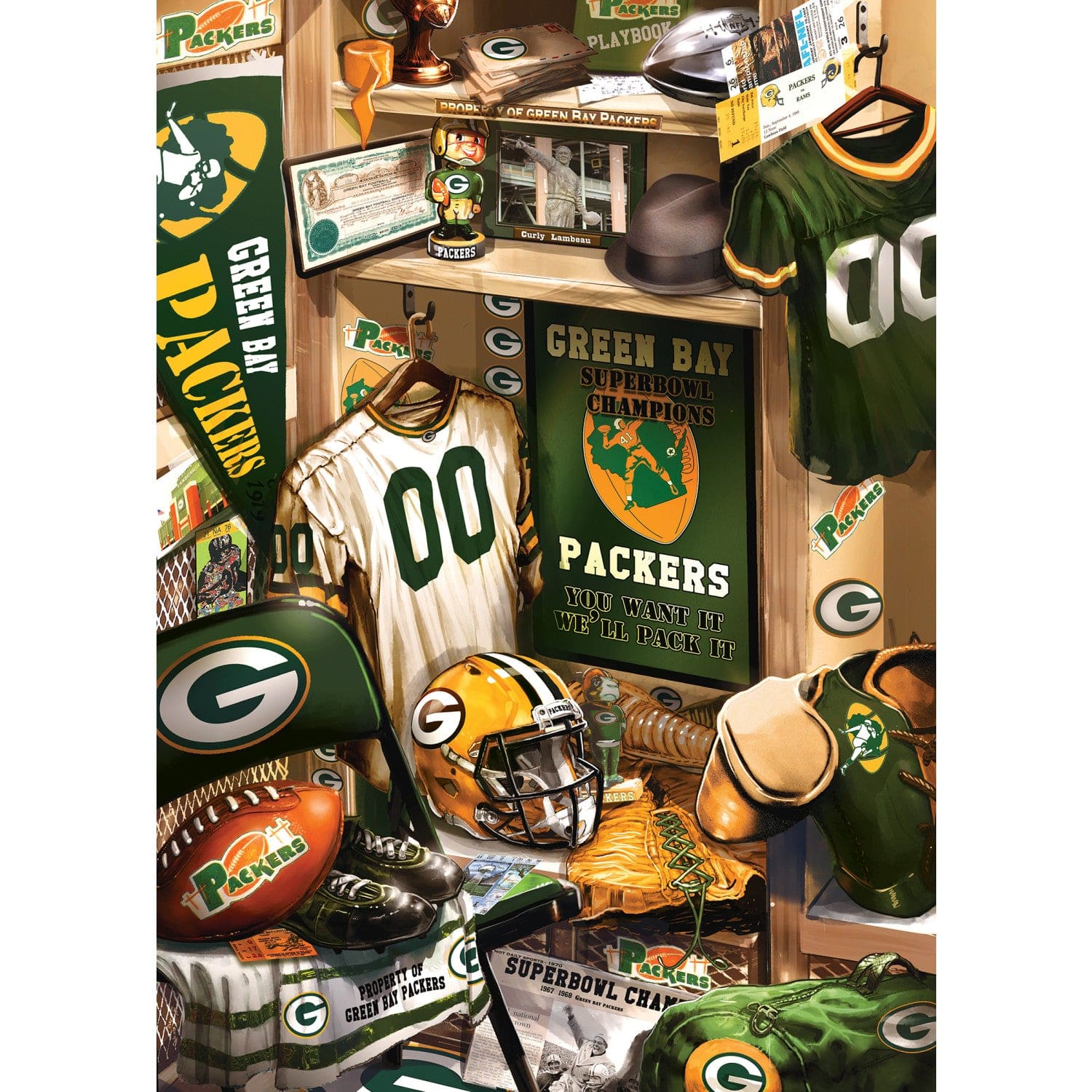 Green Bay Packers Locker Room 500-Piece Jigsaw Puzzle - Sports Gifts, Sports Memorabilia, Sports Collectibles, Fan Shop