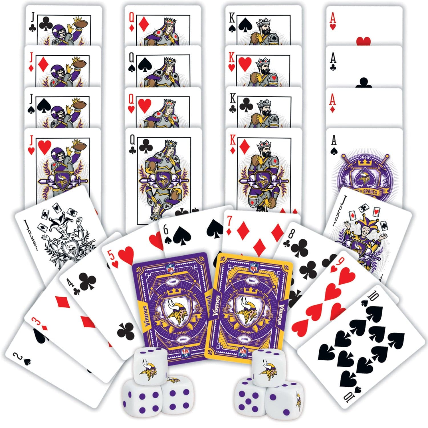 Minnesota Vikings 2-Pack Playing Cards and Dice Set - Sports Gifts, Sports Memorabilia, Sports Collectibles, Fan Shop