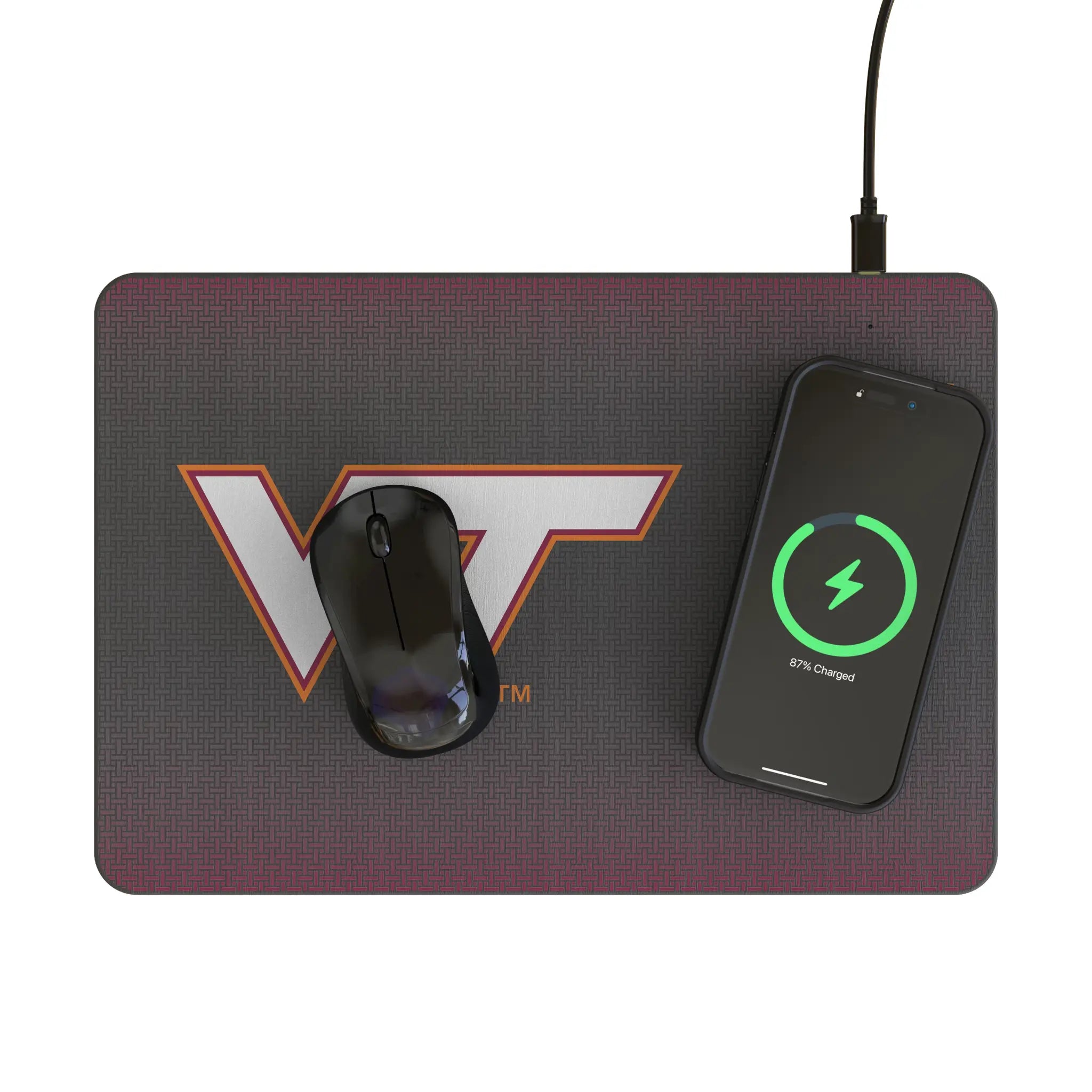 Virginia Tech Hokies Linen 15-Watt Wireless Charger and Mouse Pad