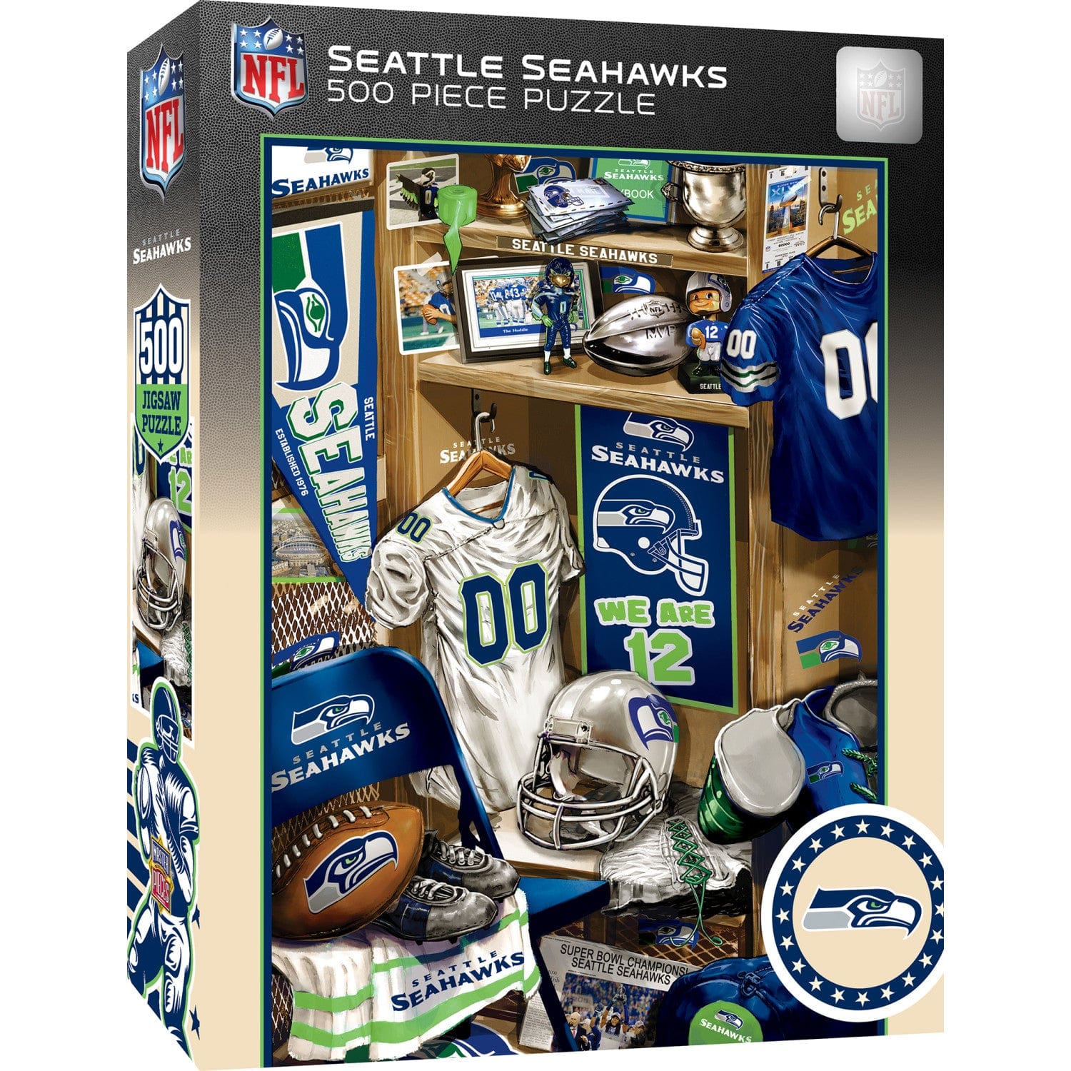 Seattle Seahawks Locker Room 500-Piece Jigsaw Puzzle - Sports Gifts, Sports Memorabilia, Sports Collectibles, Fan Shop