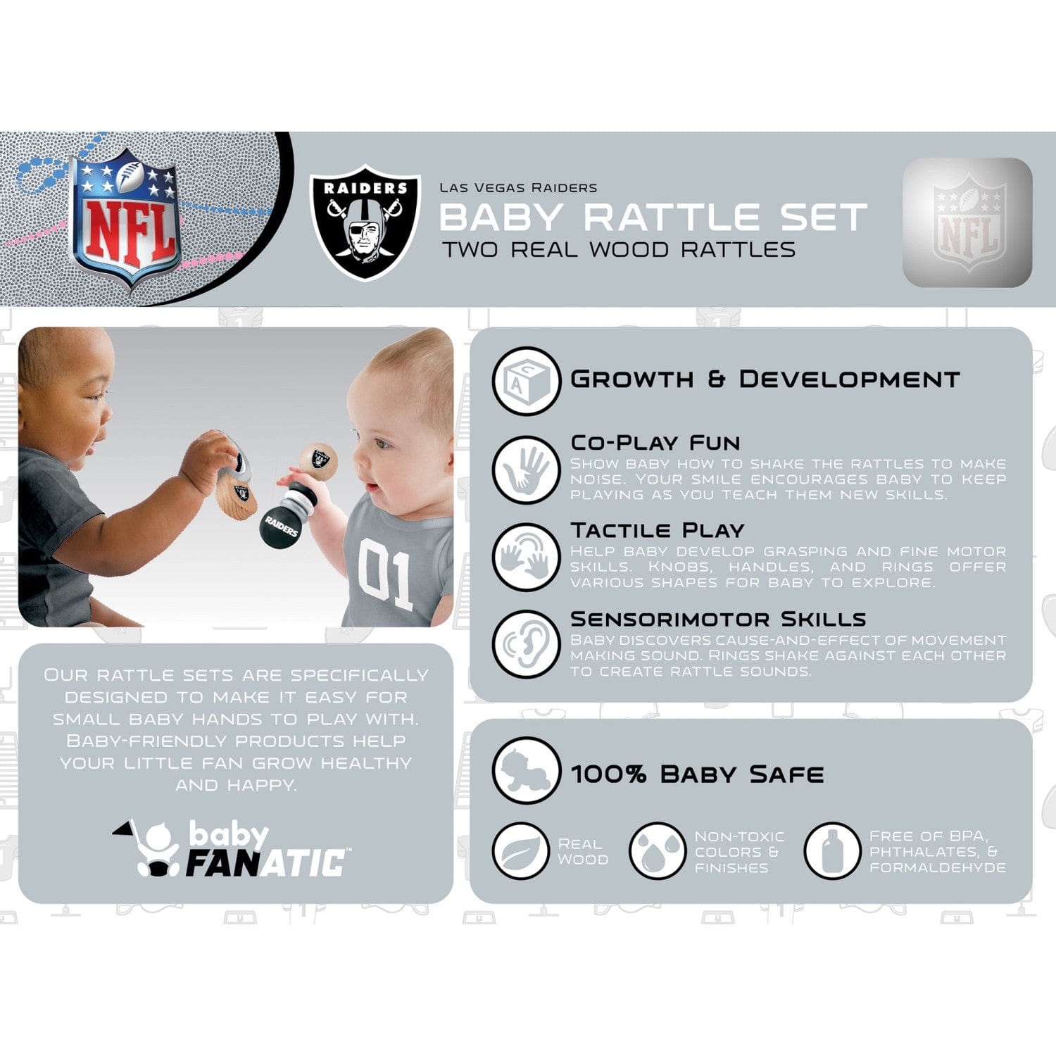 Las Vegas Raiders Baby Rattles 2-Pack - Sports Gifts, Sports Memorabilia, Sports Collectibles, Fan Shop