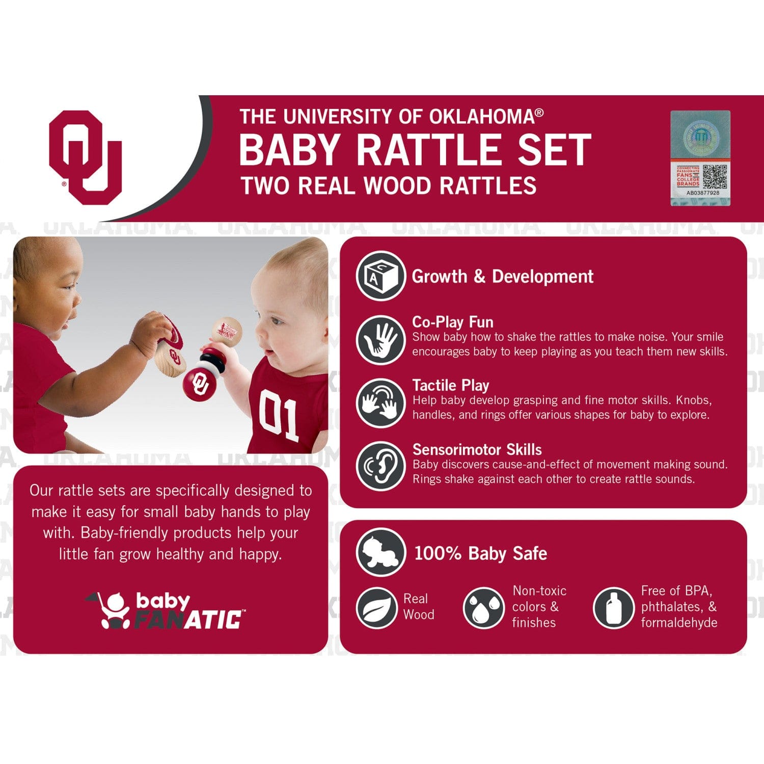 Oklahoma Sooners Baby Rattles 2-Pack - Sports Gifts, Sports Memorabilia, Sports Collectibles, Fan Shop