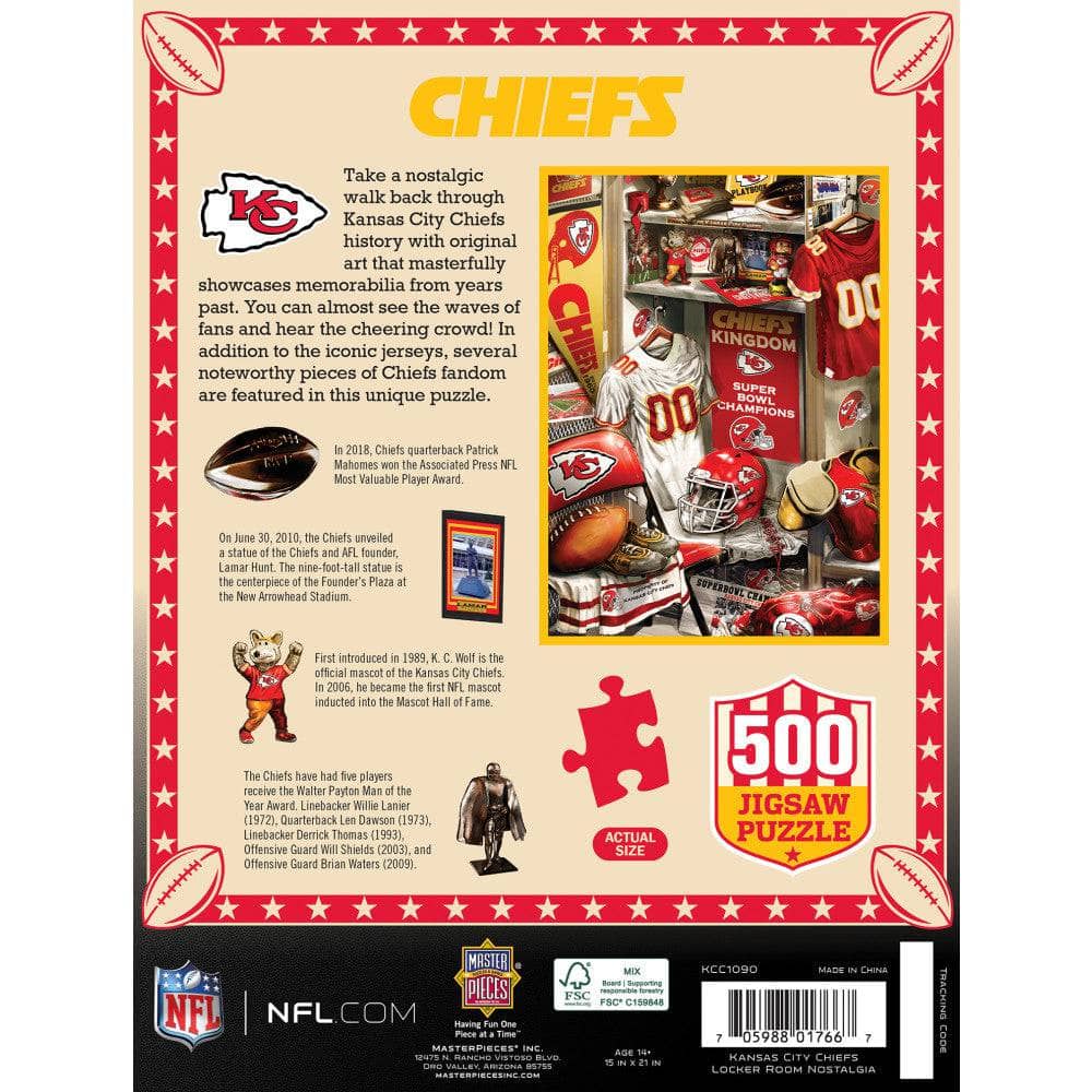 Kansas City Chiefs Locker Room 500 Piece Jigsaw Puzzle - Sports Gifts, Sports Memorabilia, Sports Collectibles, Fan Shop