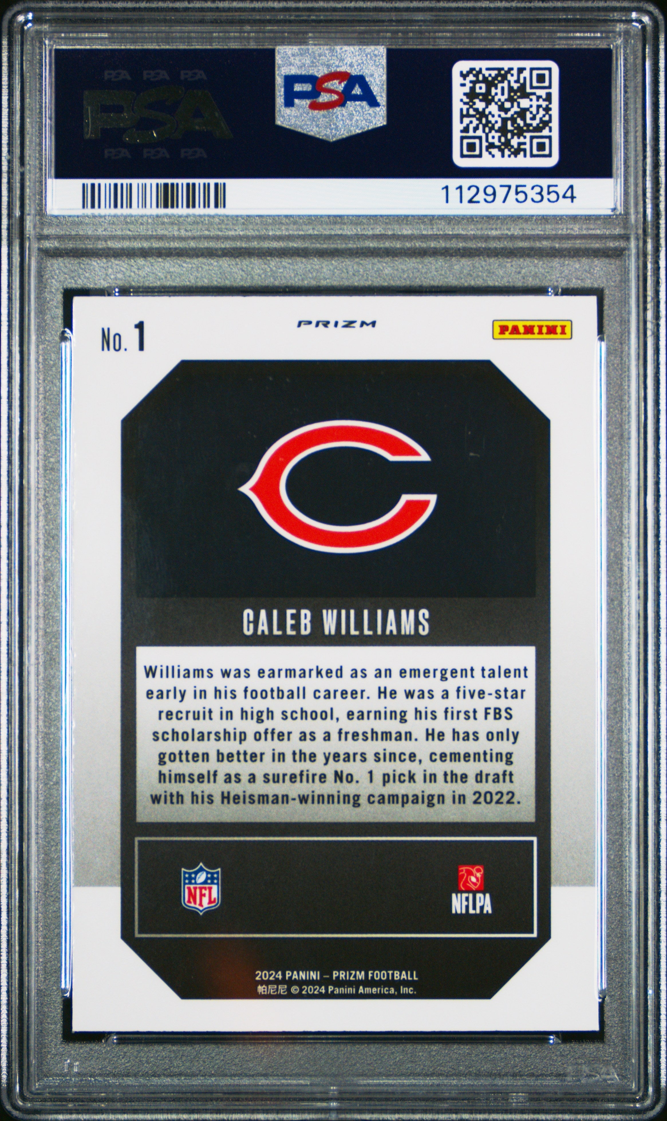 Graded 2024 Panini Prizm Caleb Williams #1 Emergent Green Prizm Rookie RC Football Card PSA 10 Gem Mint