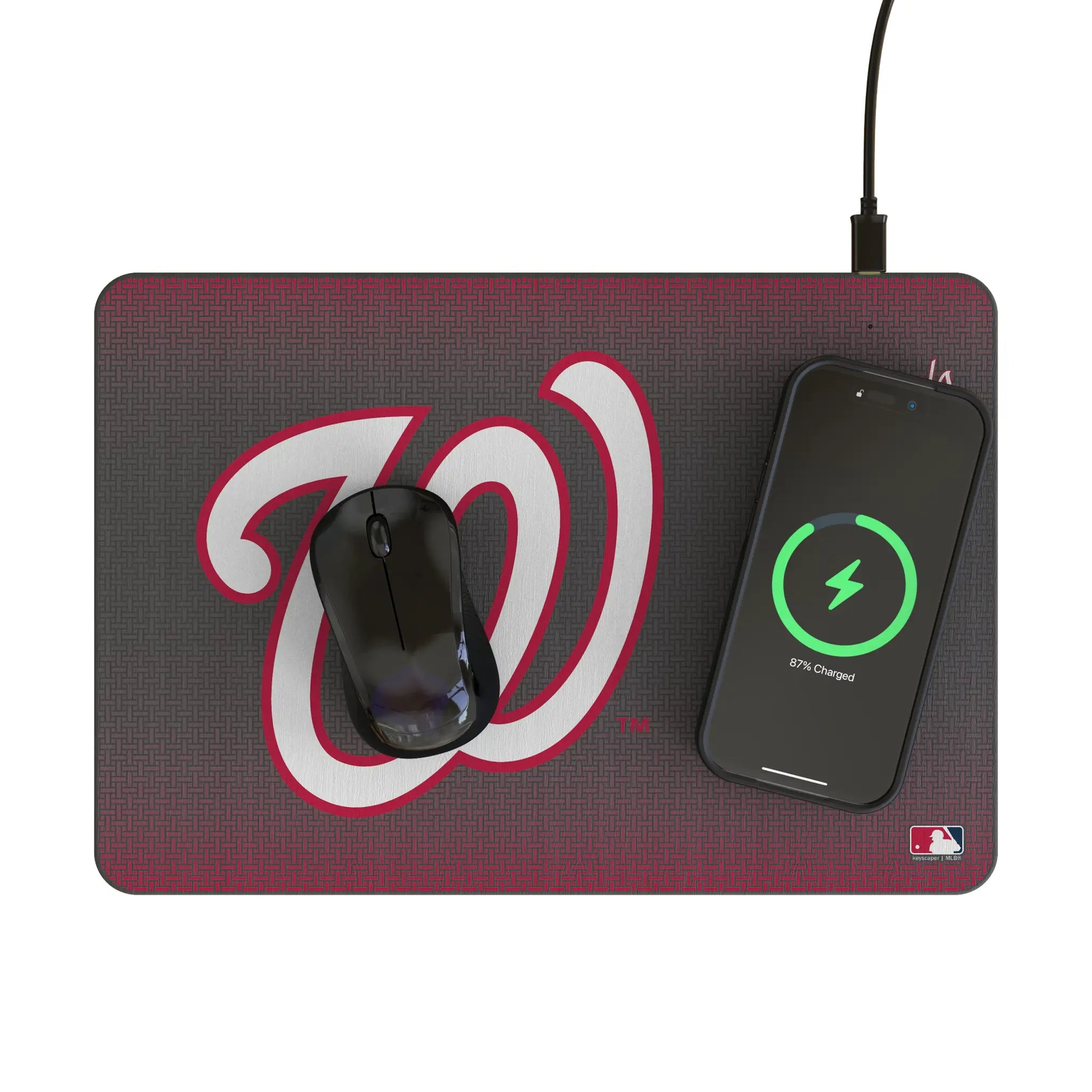 Washington Nationals Linen 15-Watt Wireless Charger and Mouse Pad